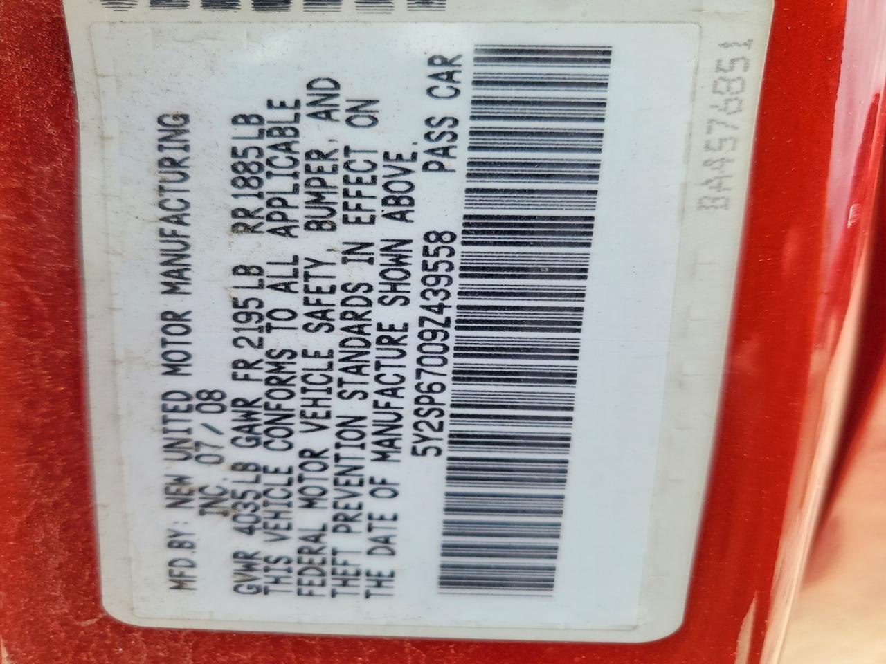 2009 Pontiac Vibe Red vin: 5Y2SP67009Z439558