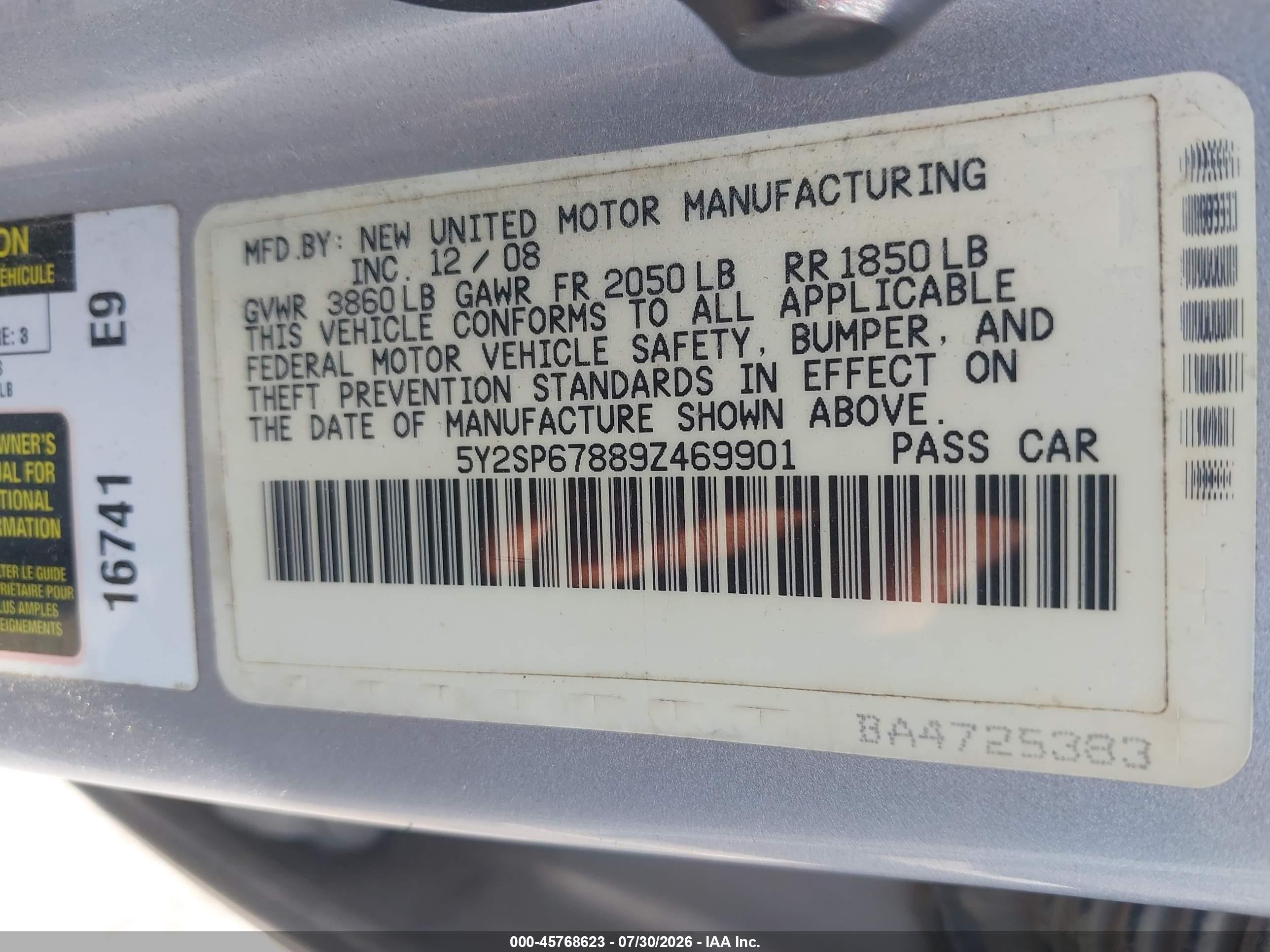 2009 Pontiac Vibe   Silver vin: 5Y2SP67889Z469901