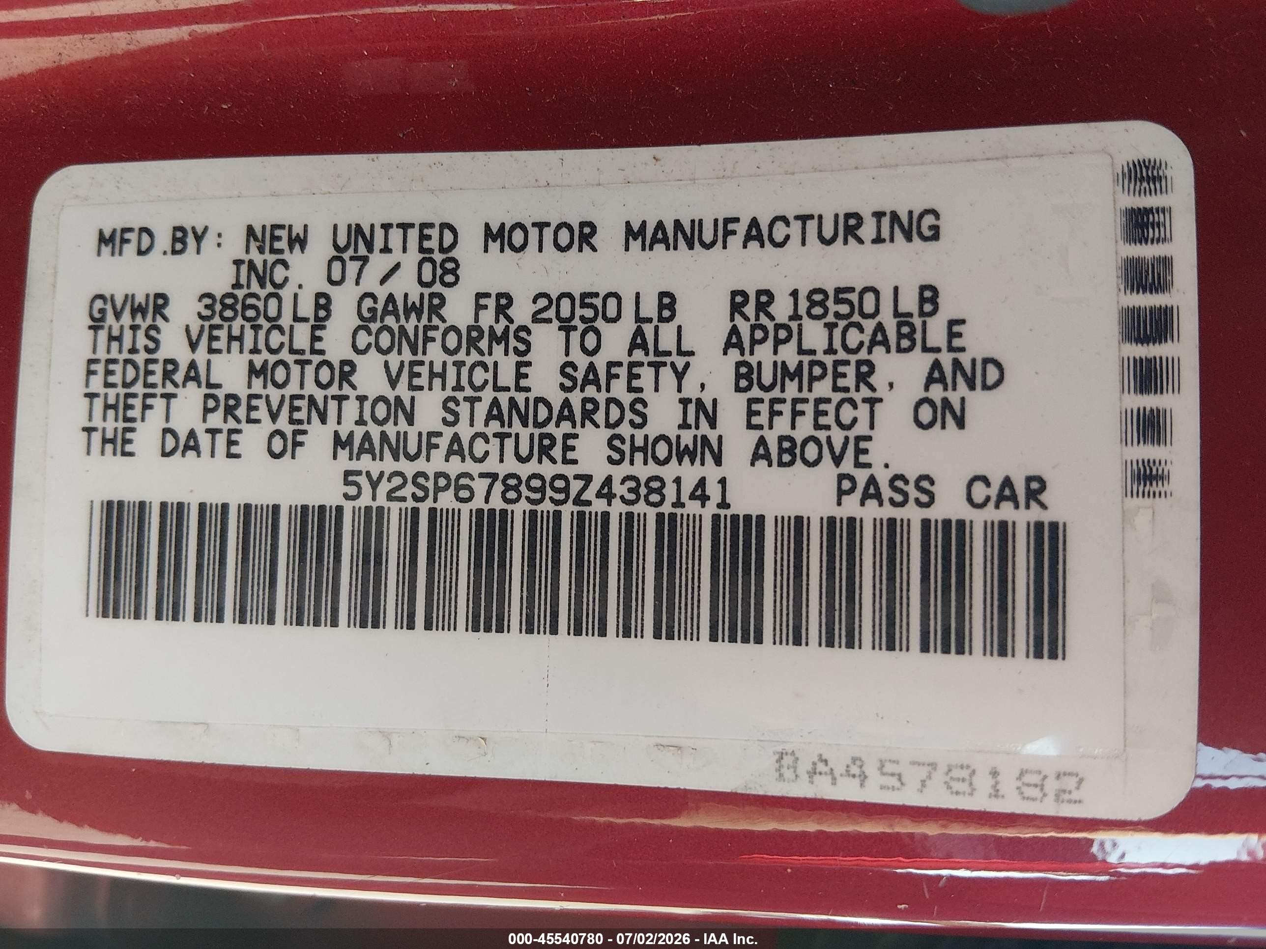 2009 Pontiac Vibe   Red vin: 5Y2SP67899Z438141