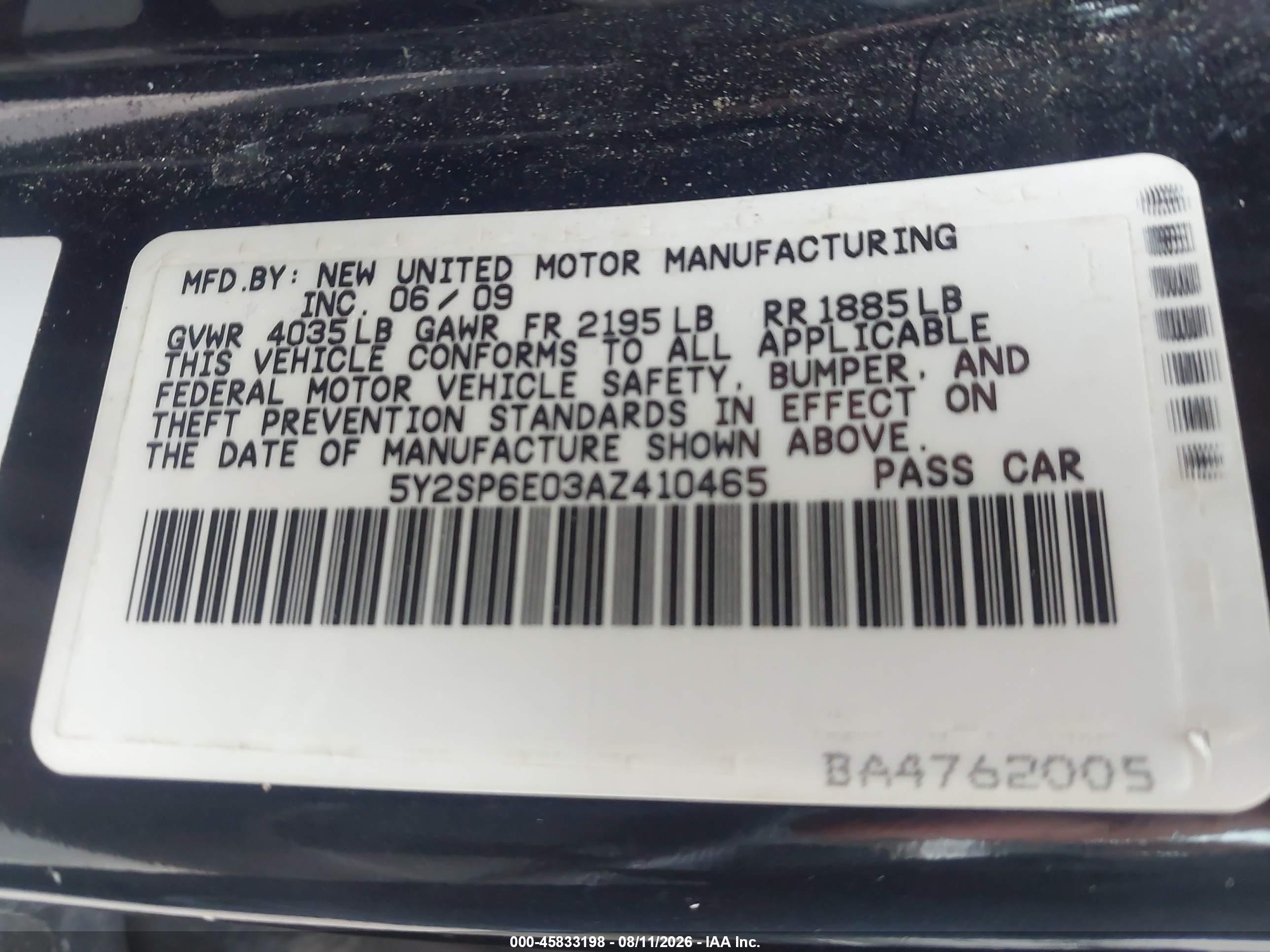 2010 Pontiac Vibe   Black vin: 5Y2SP6E03AZ410465