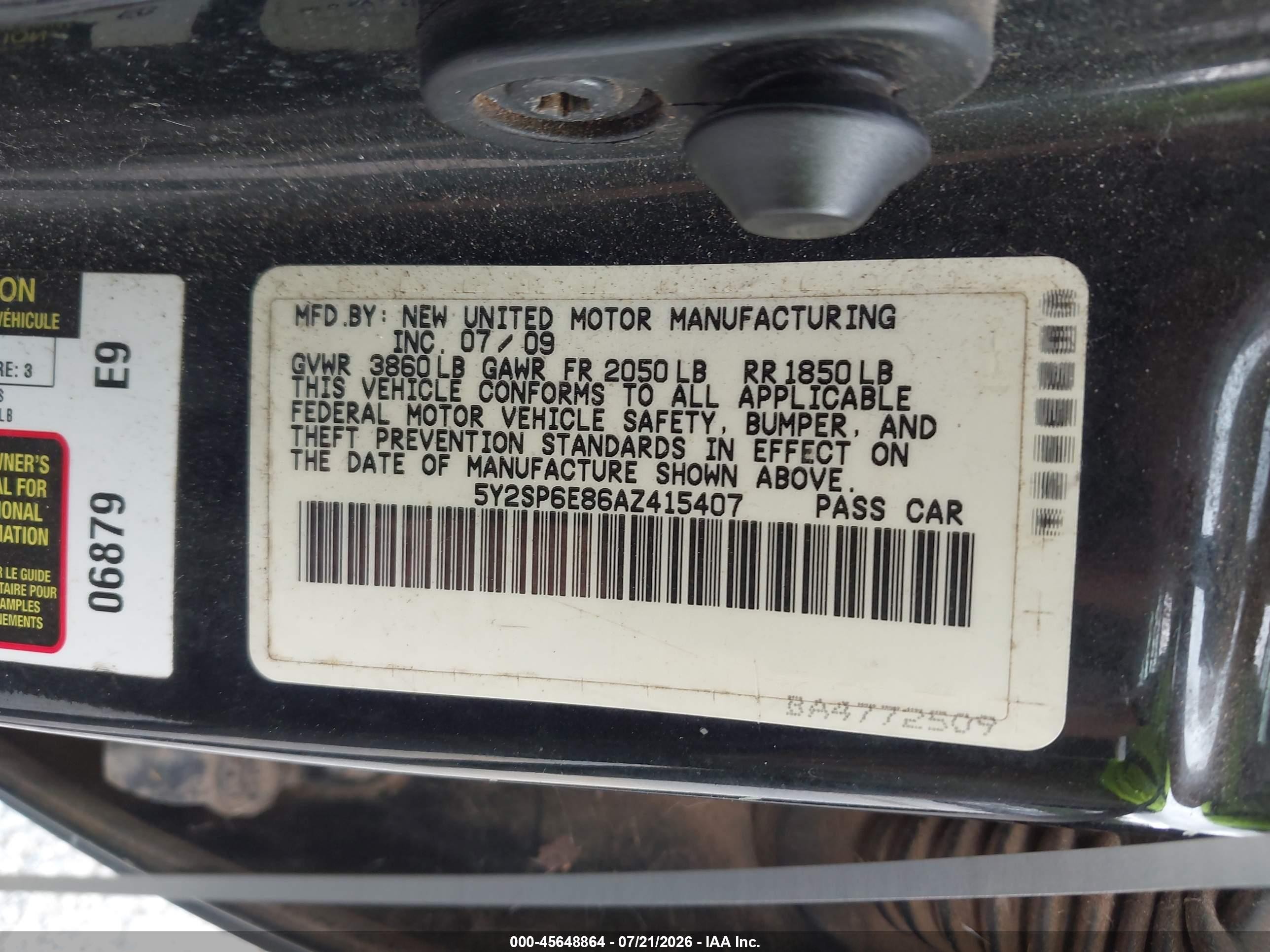 2010 Pontiac Vibe   Black vin: 5Y2SP6E86AZ415407