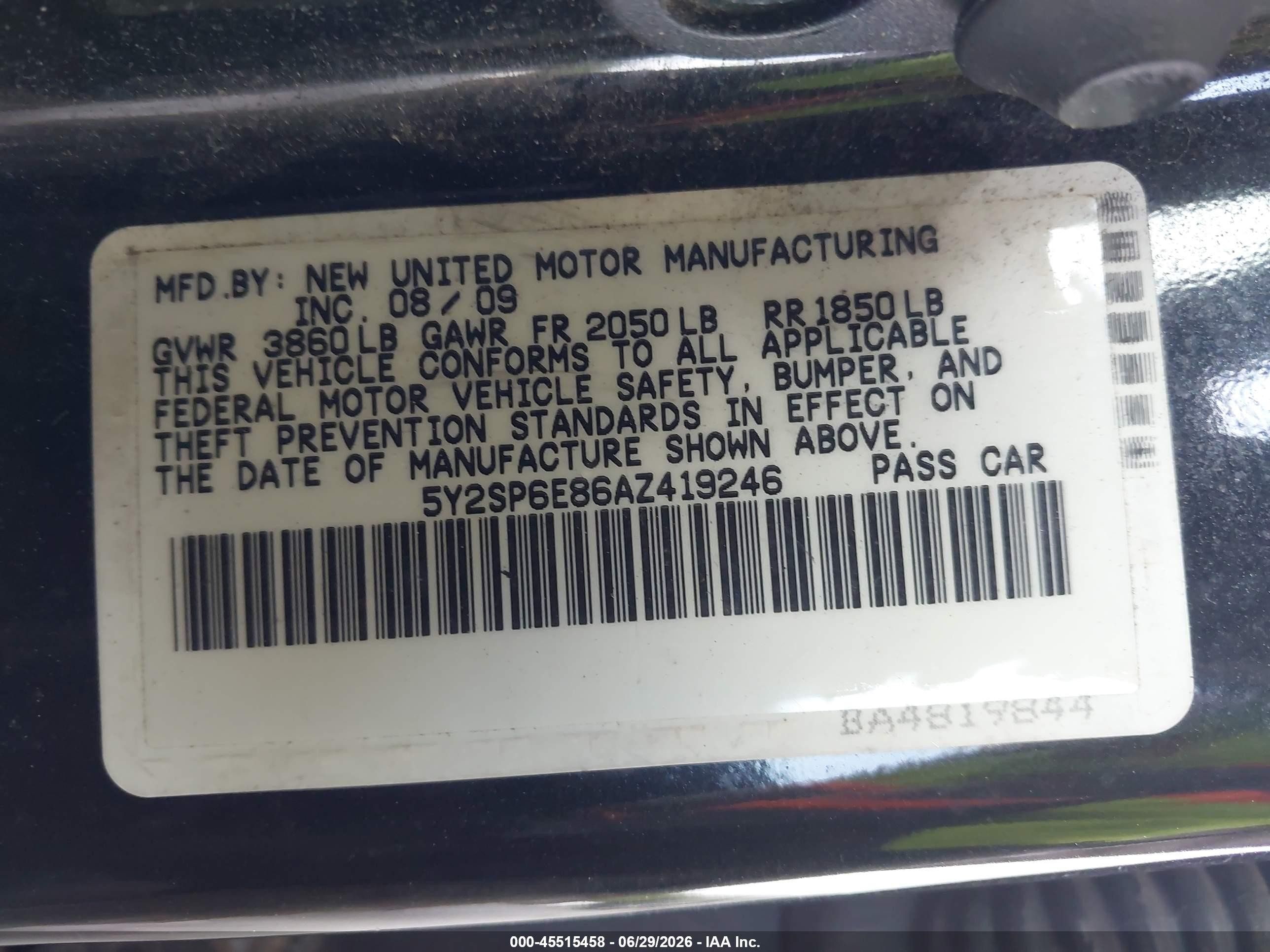 2010 Pontiac Vibe   Black vin: 5Y2SP6E86AZ419246