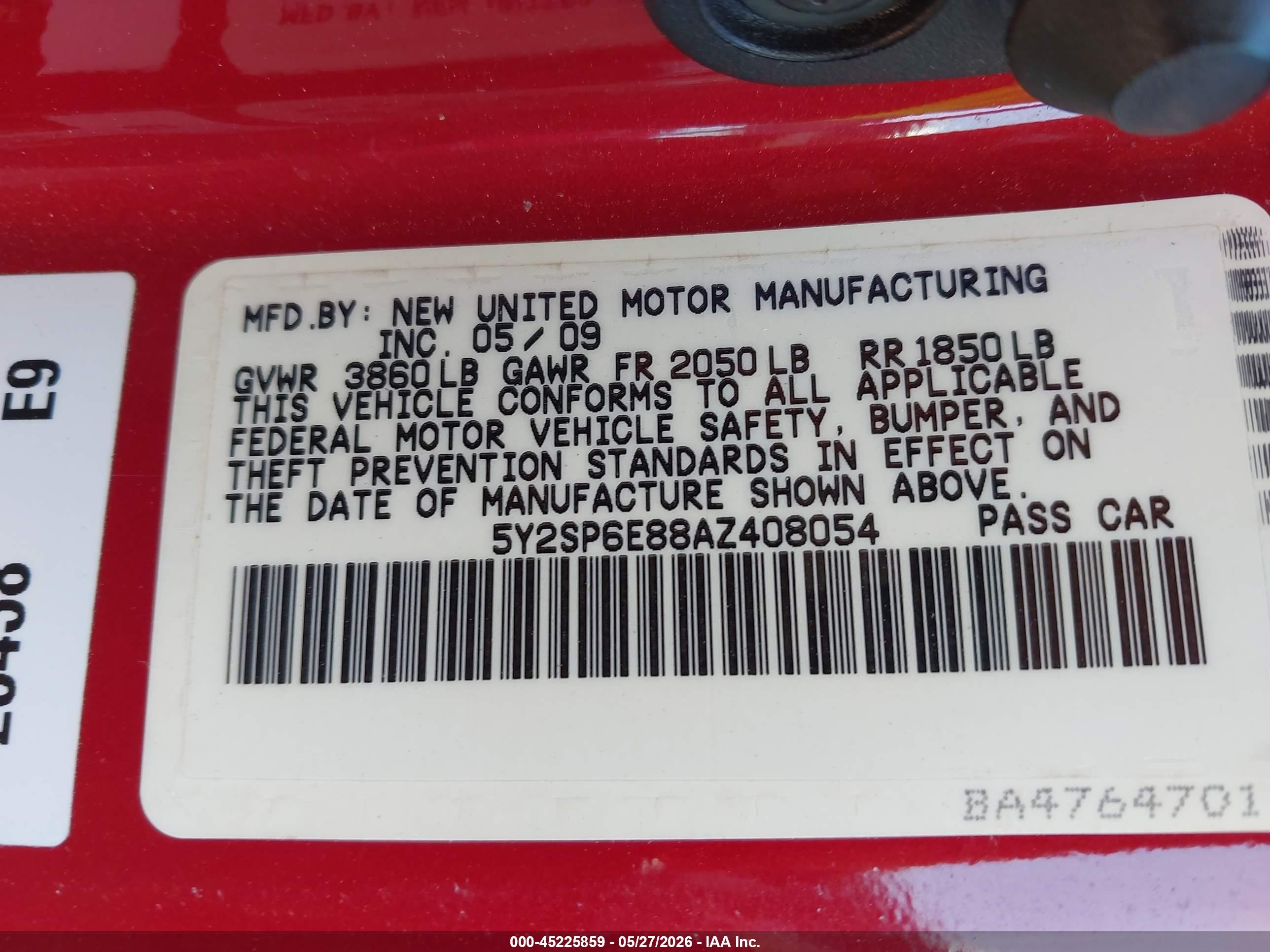 2010 Pontiac Vibe   Red vin: 5Y2SP6E88AZ408054