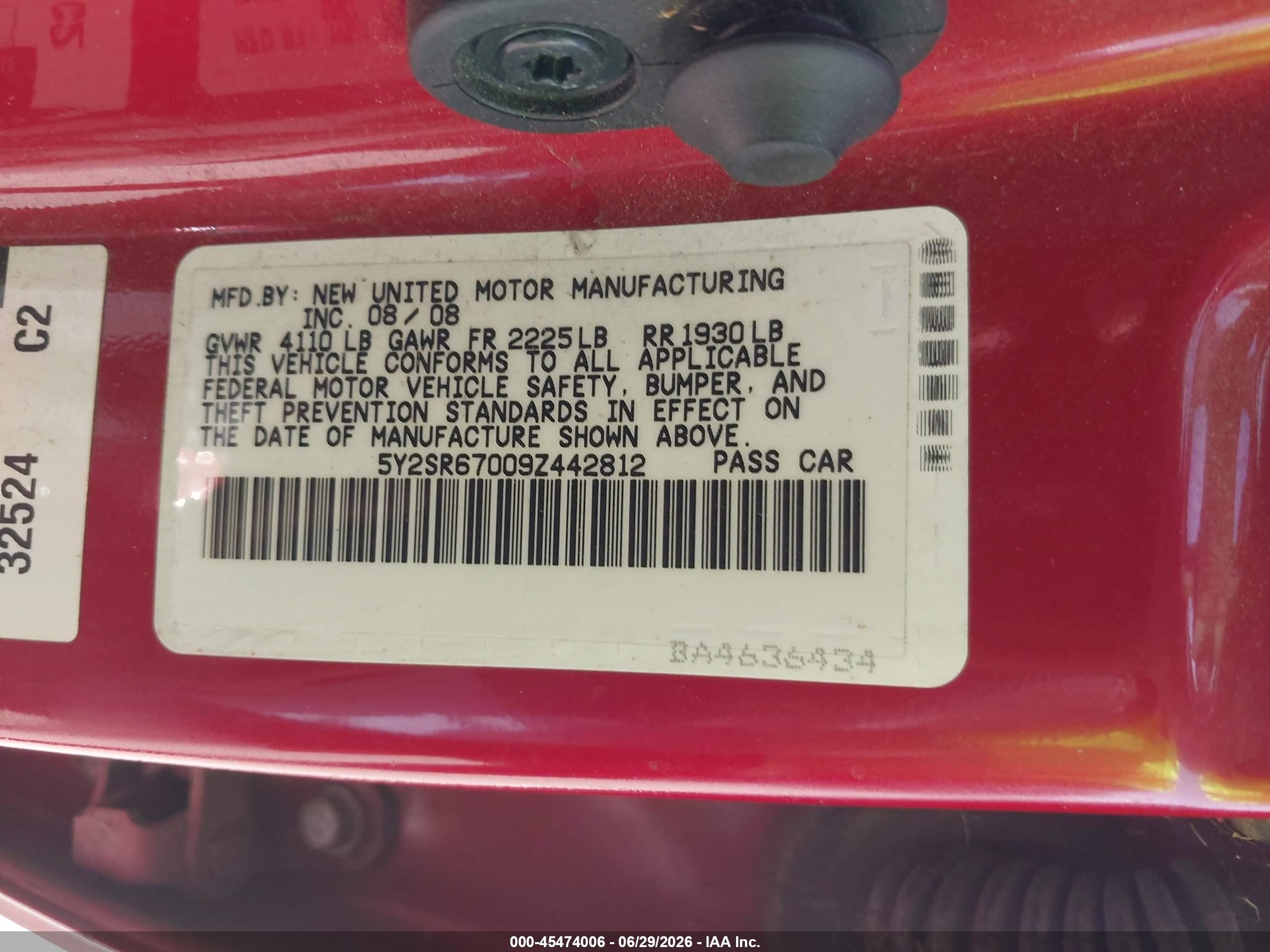 2009 Pontiac Vibe Gt Red vin: 5Y2SR67009Z442812
