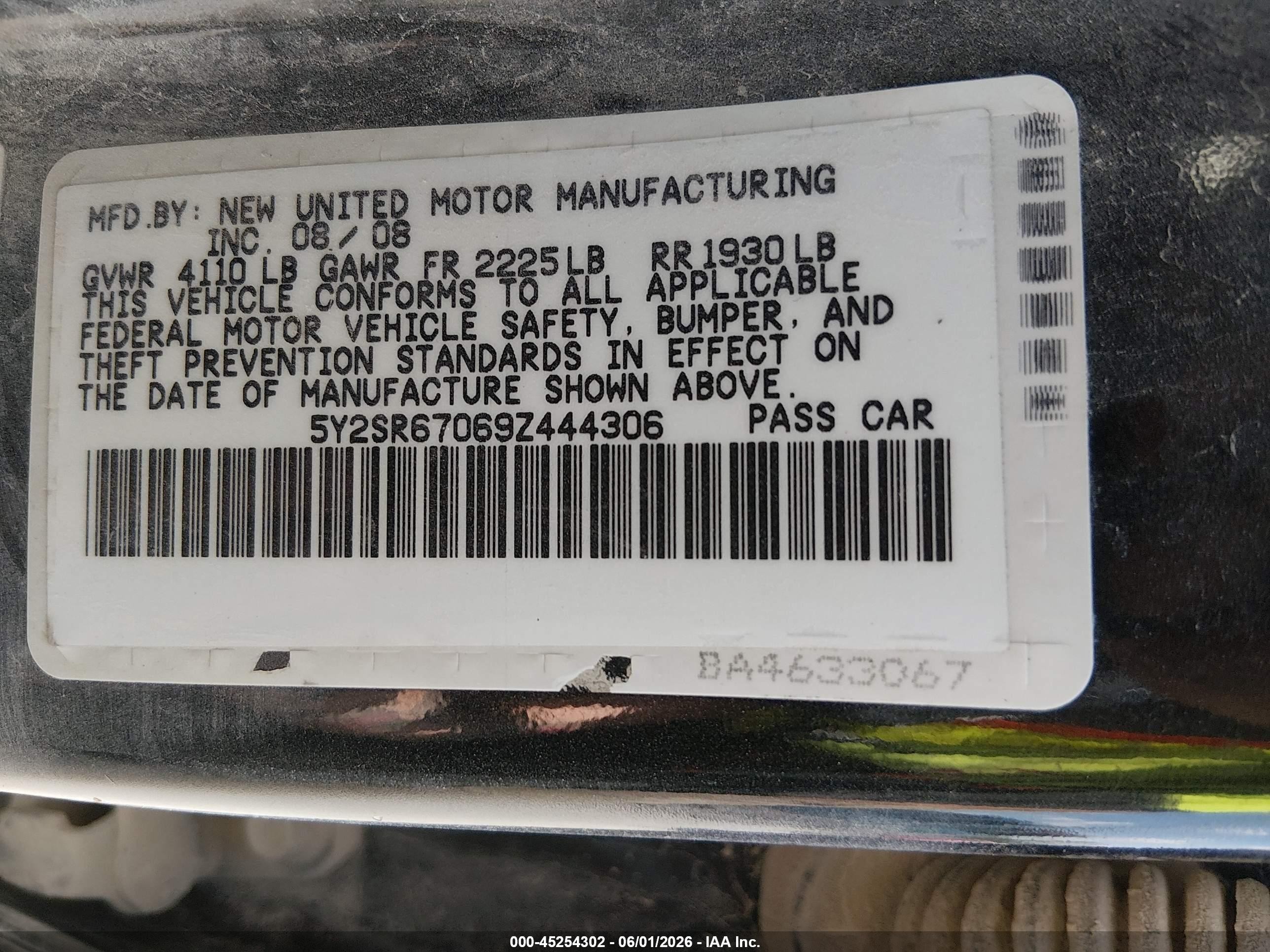 2009 Pontiac Vibe Gt Black vin: 5Y2SR67069Z444306