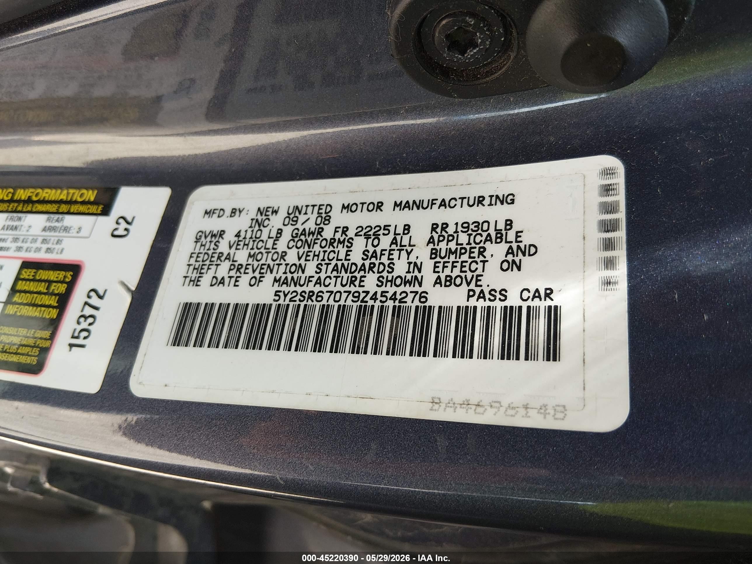 2009 Pontiac Vibe Gt Light Blue vin: 5Y2SR67079Z454276