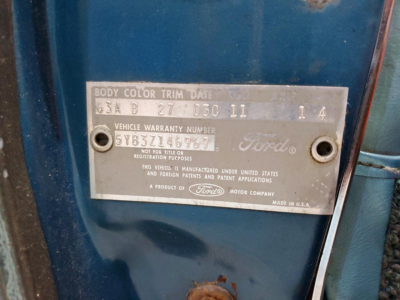 1964 Ford Thunderbird Blue vin: 5Y83Z146969
