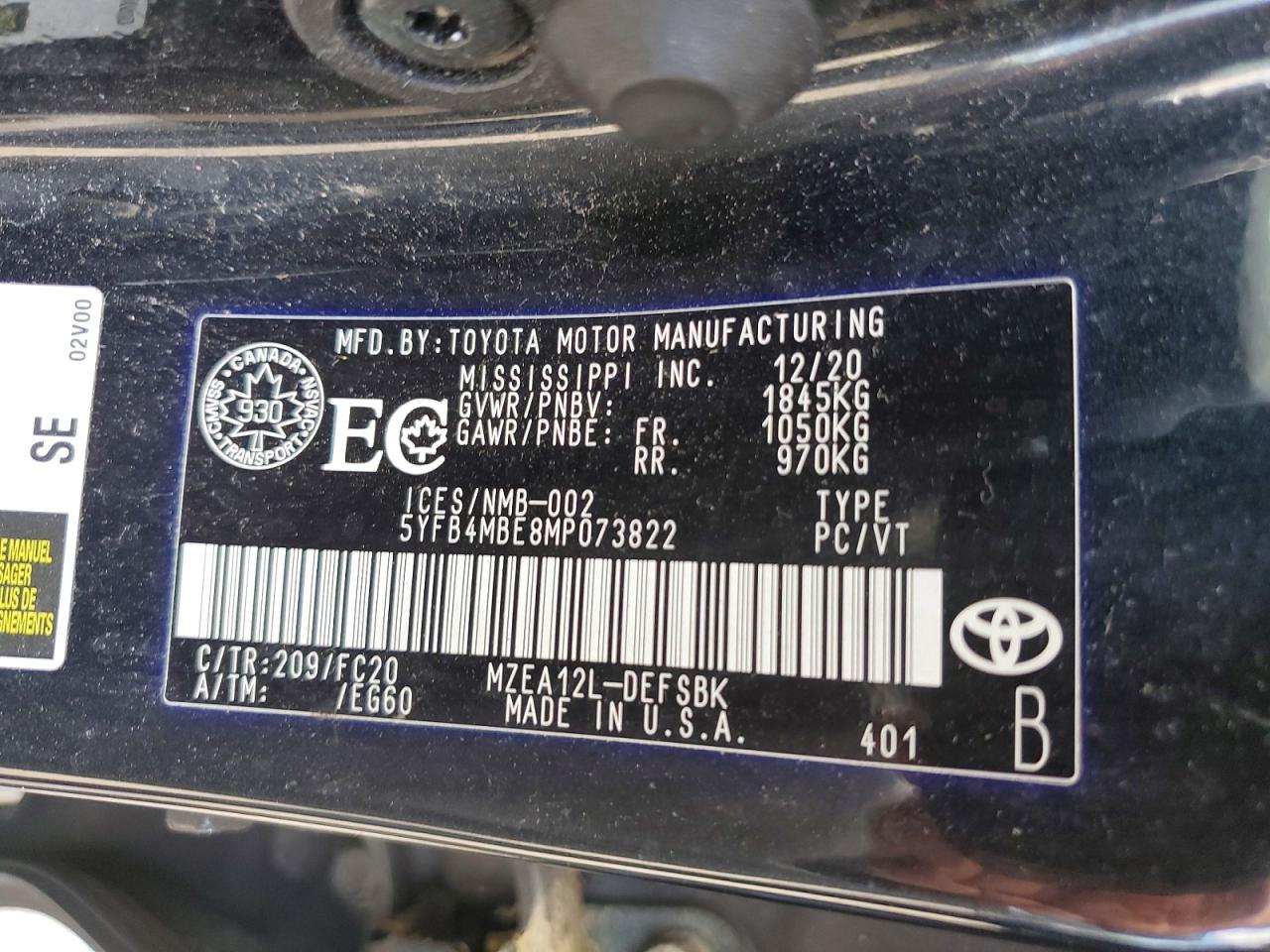 2021 Toyota Corolla Se Black vin: 5YFB4MBE8MP073822