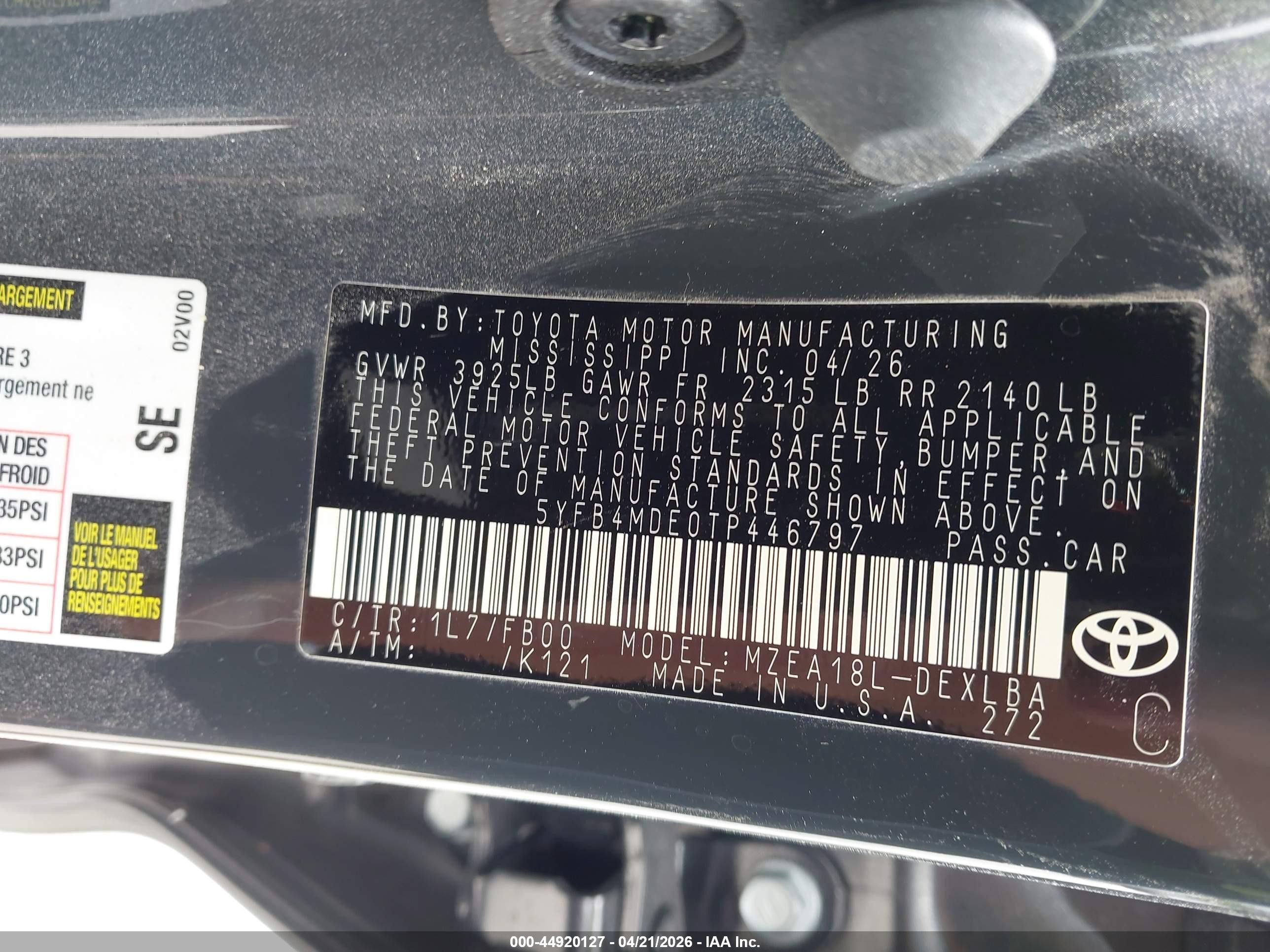 2026 Toyota Corolla Le Gray vin: 5YFB4MDE0TP446797