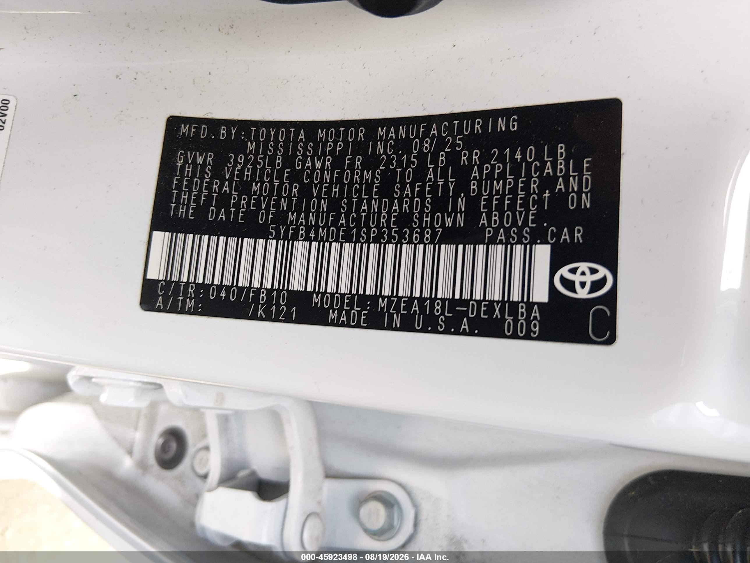 2025 Toyota Corolla Le White vin: 5YFB4MDE1SP353687