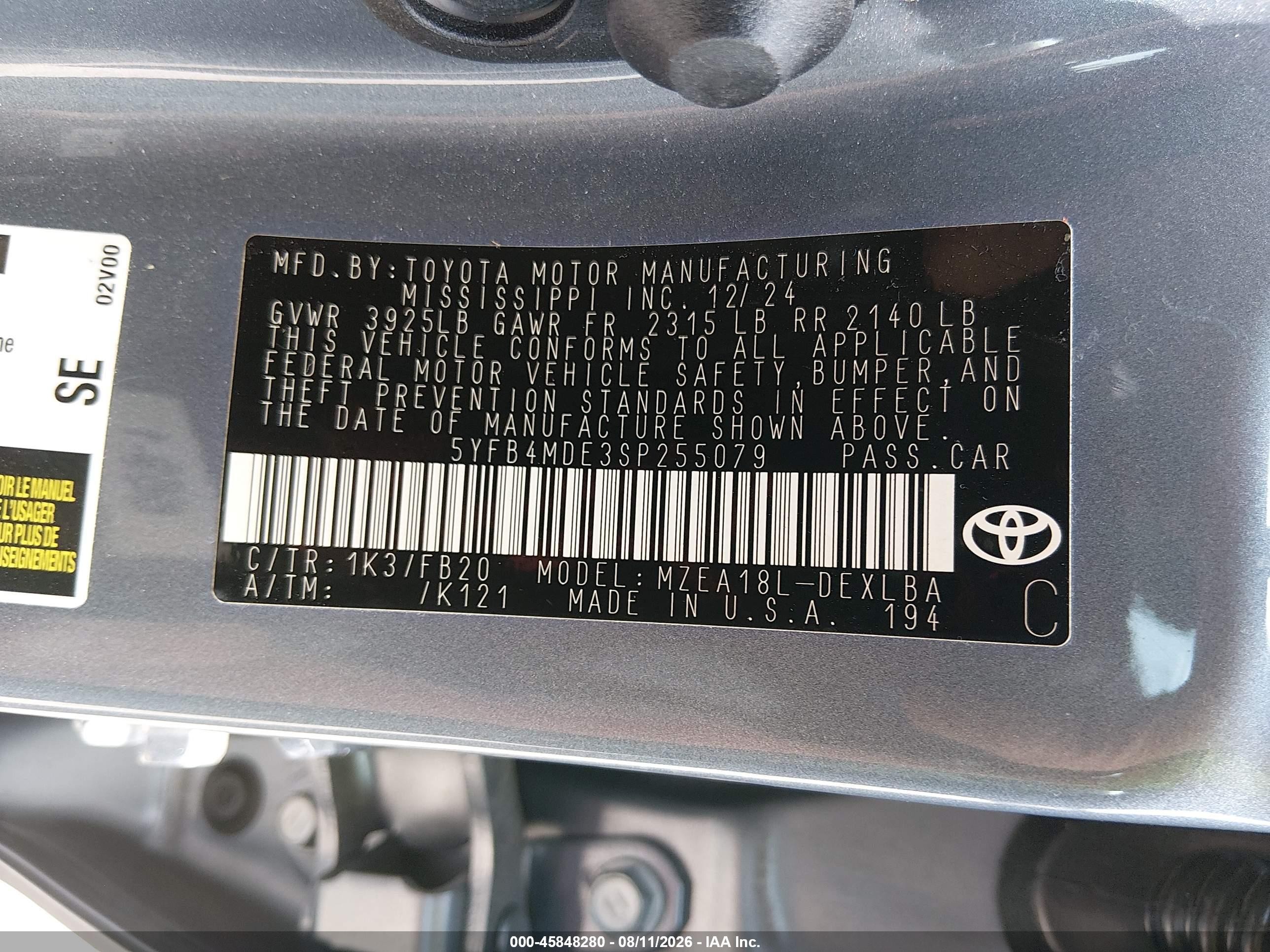 2025 Toyota Corolla Le Gray vin: 5YFB4MDE3SP255079