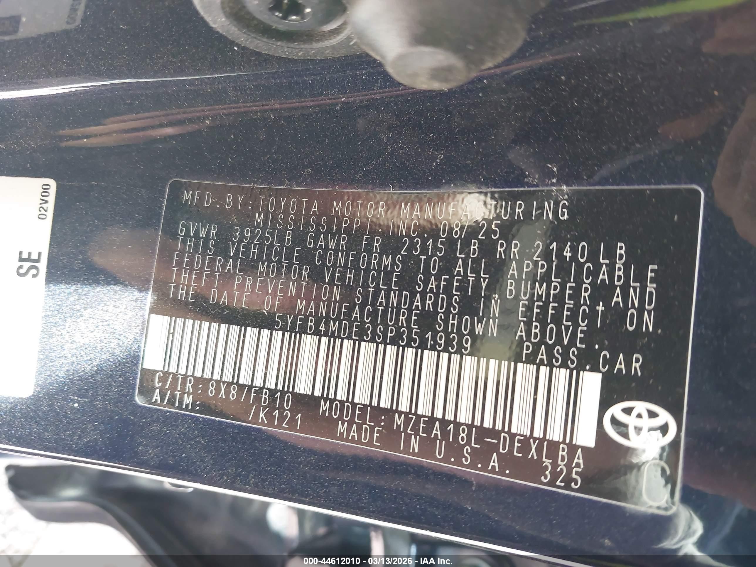 2025 Toyota Corolla Le Blue vin: 5YFB4MDE3SP351939