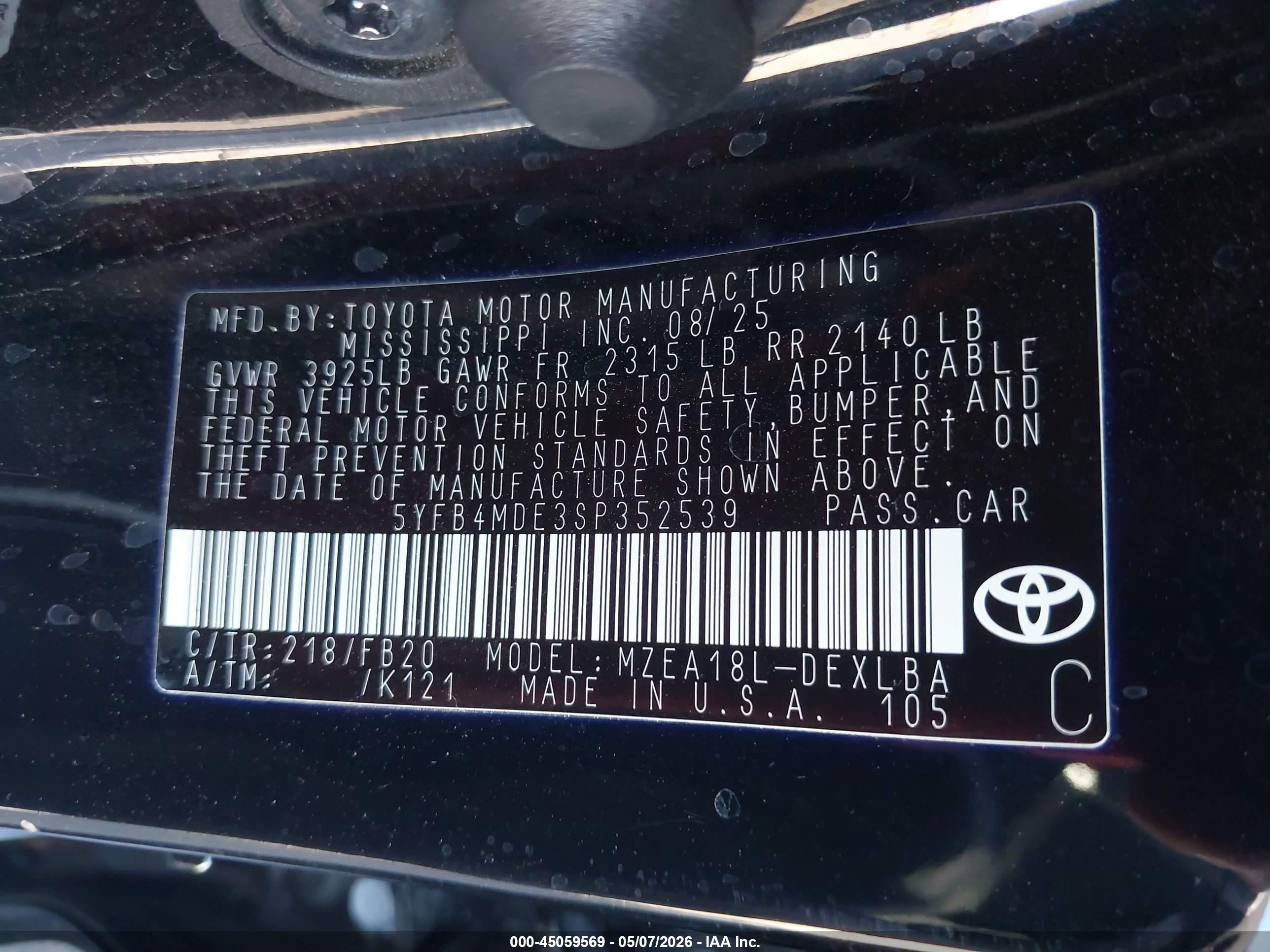 2025 Toyota Corolla Le Black vin: 5YFB4MDE3SP352539