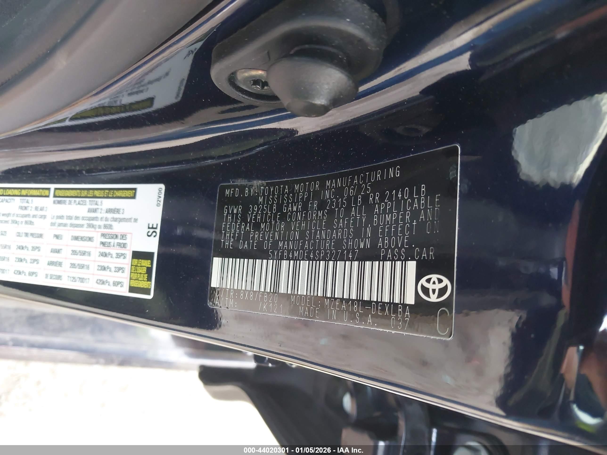 2025 Toyota Corolla Le Синий vin: 5YFB4MDE4SP327147