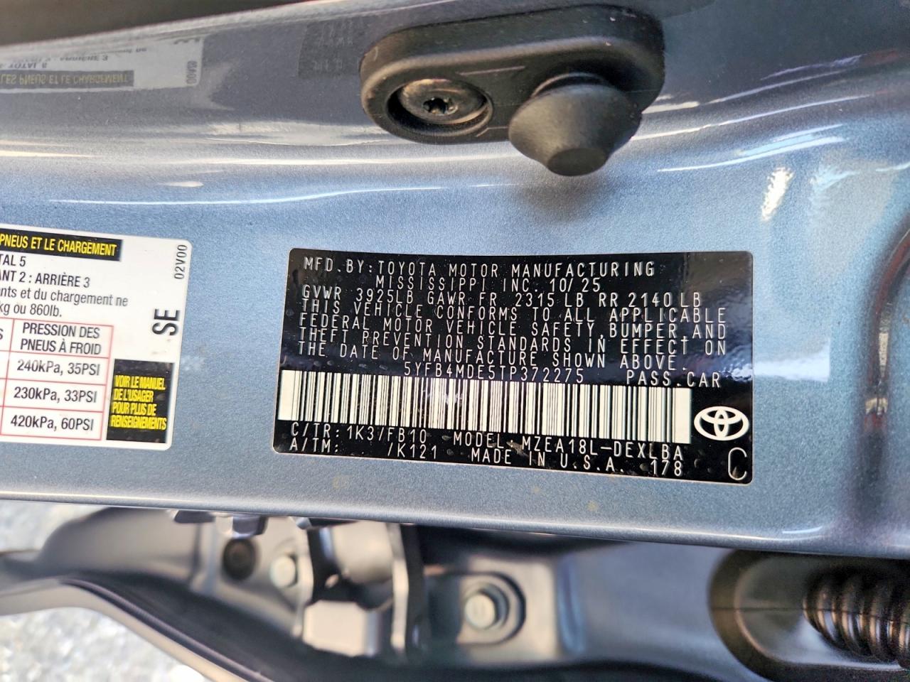 2026 Toyota Corolla Le Синий vin: 5YFB4MDE5TP372275