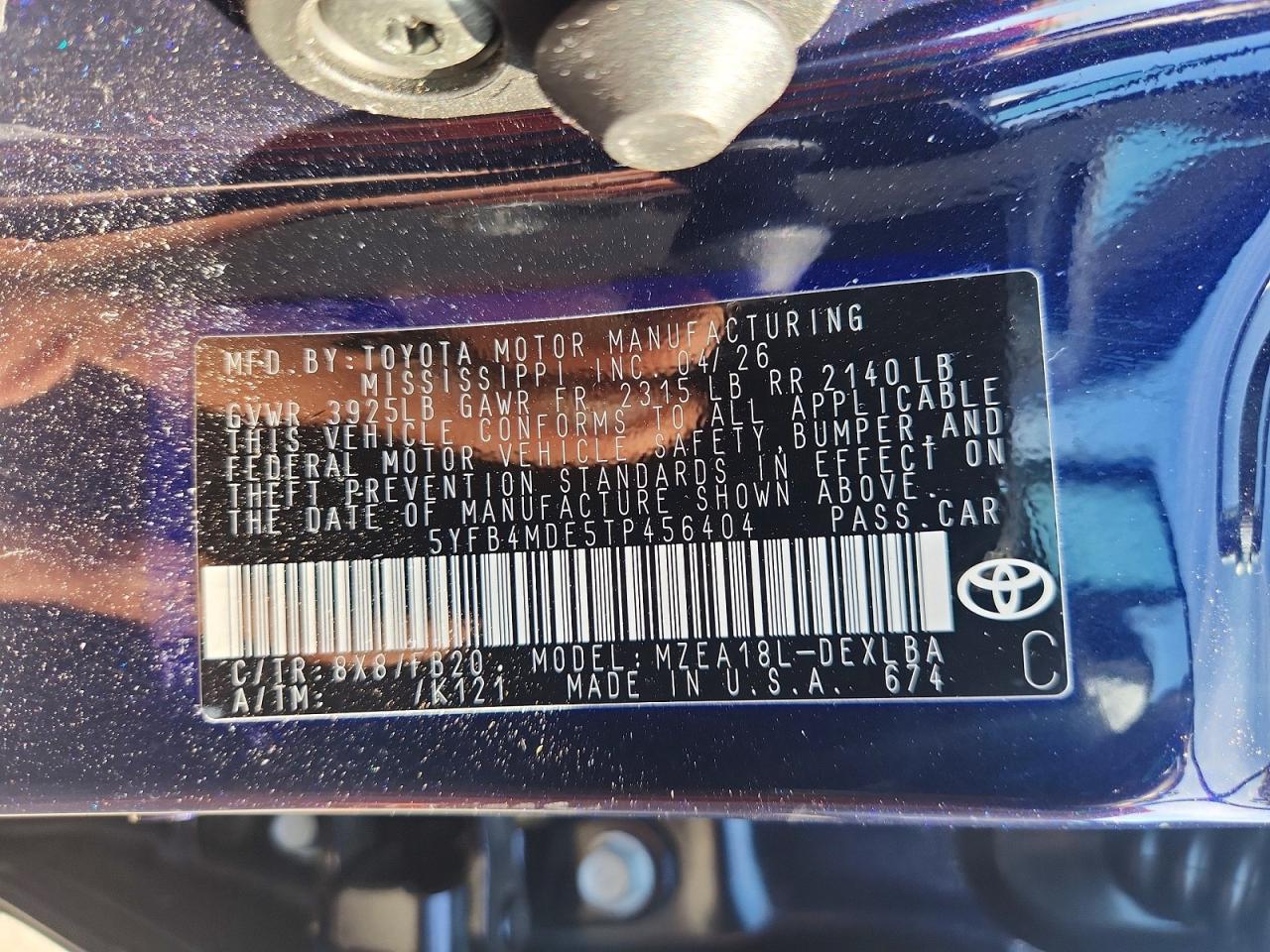2026 Toyota Corolla Le Blue vin: 5YFB4MDE5TP456404