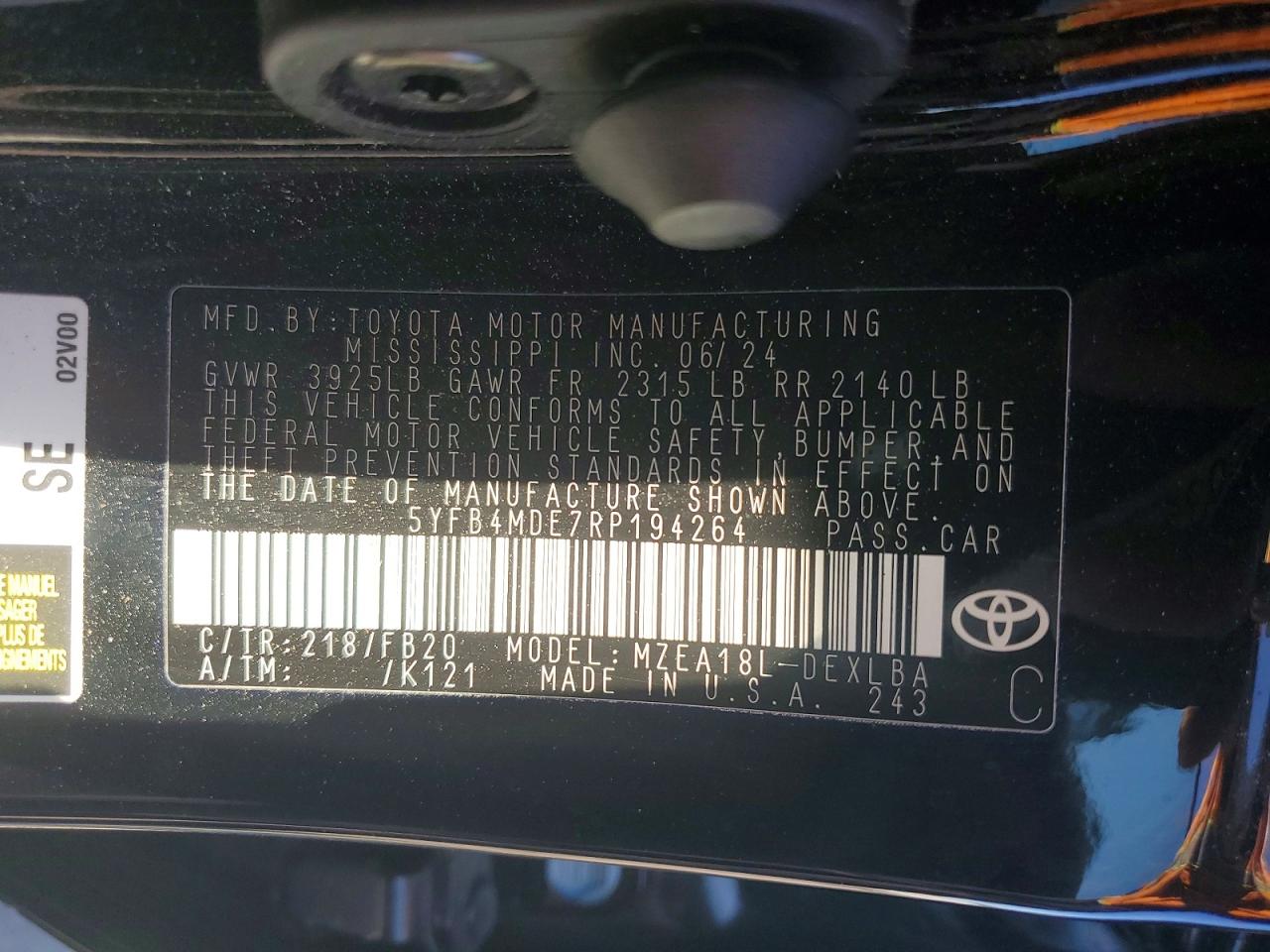2024 Toyota Corolla Le Черный vin: 5YFB4MDE7RP194264