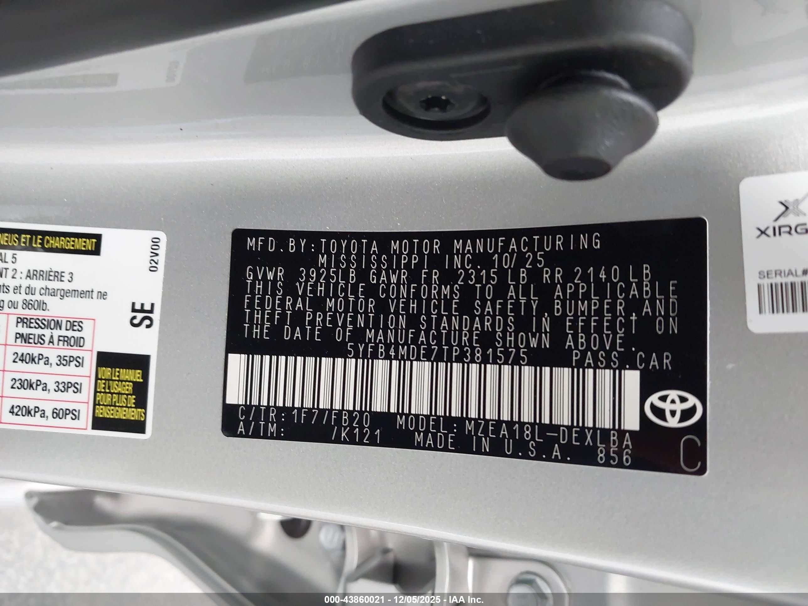 2026 Toyota Corolla Le Серебряный vin: 5YFB4MDE7TP381575