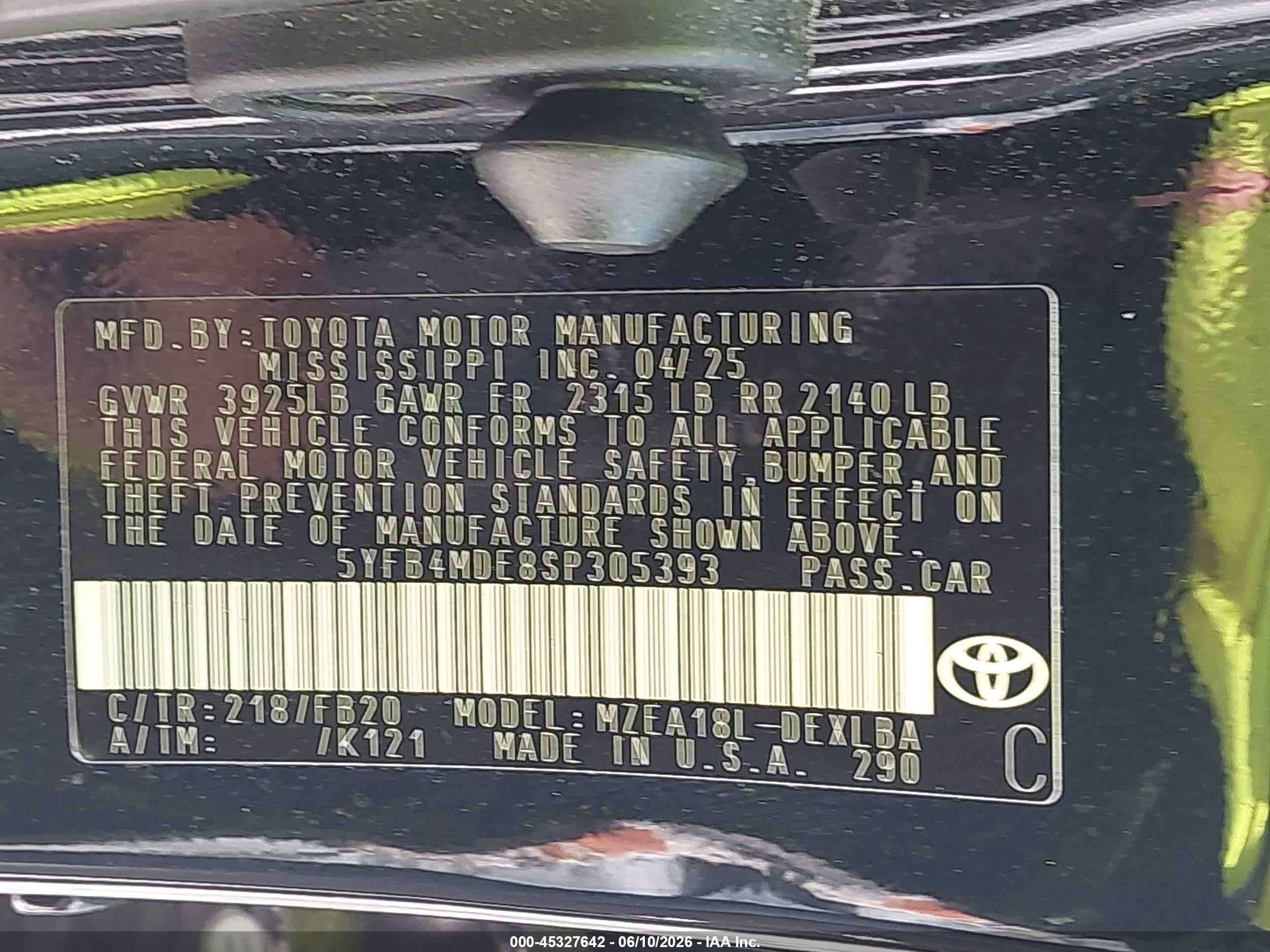 2025 Toyota Corolla Le Black vin: 5YFB4MDE8SP305393