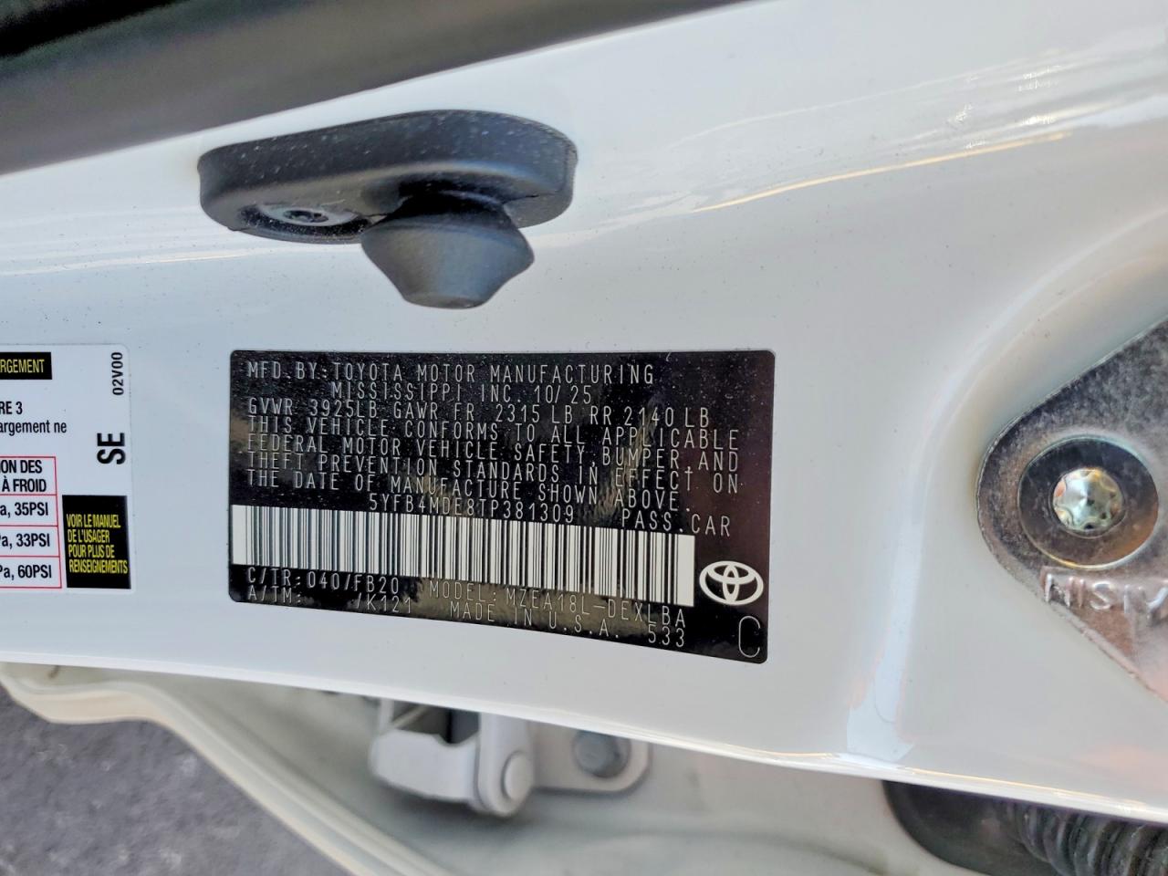 2026 Toyota Corolla Le Белый vin: 5YFB4MDE8TP381309