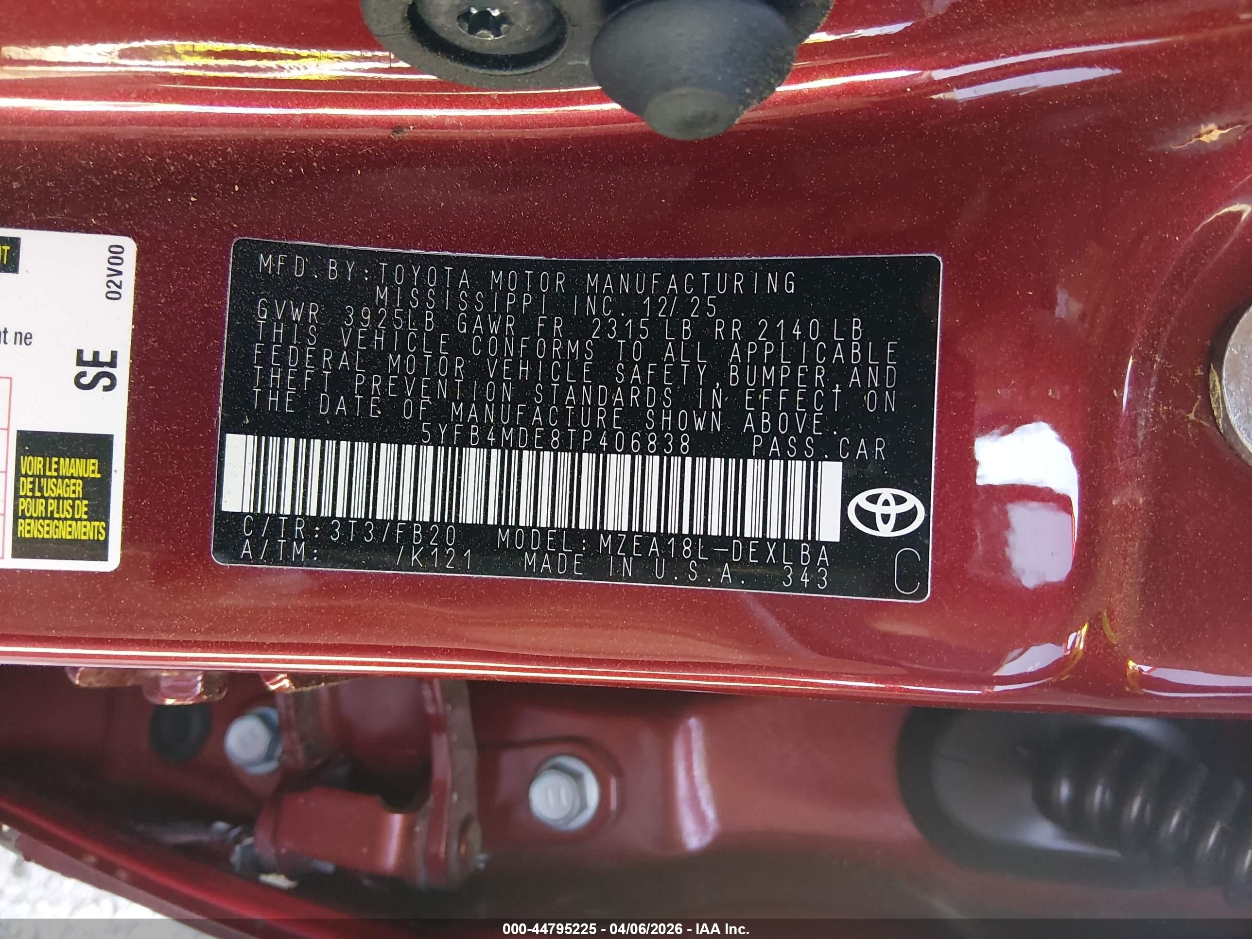 2026 Toyota Corolla Le Maroon vin: 5YFB4MDE8TP406838