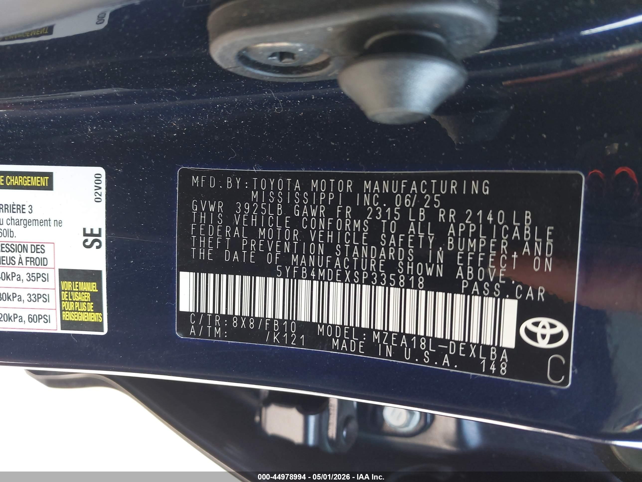 2025 Toyota Corolla Le Blue vin: 5YFB4MDEXSP335818