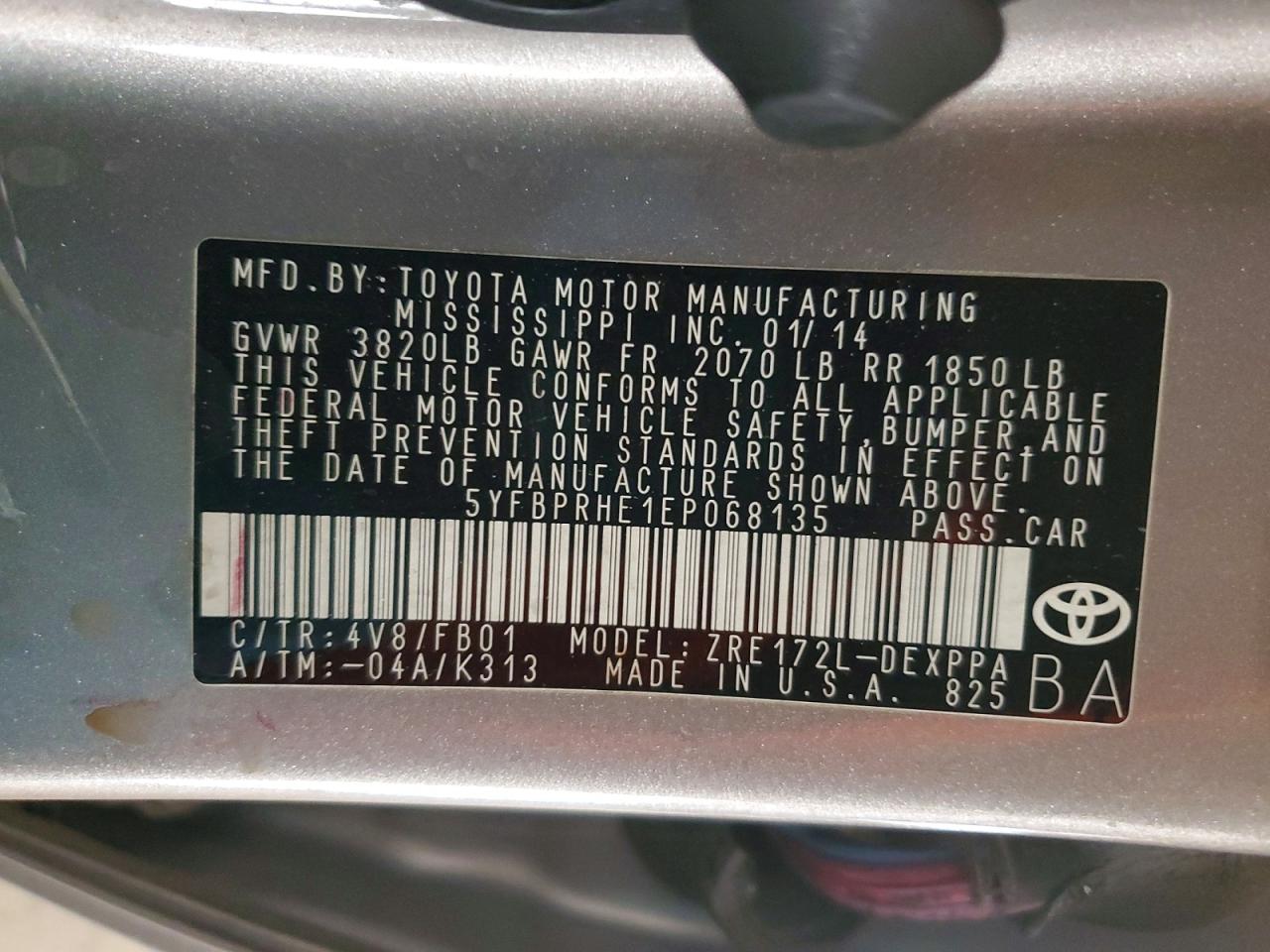 2014 Toyota Corolla Le Eco Plus Gray vin: 5YFBPRHE1EP068135