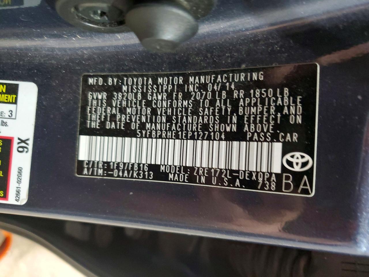 2014 Toyota Corolla Le Eco Blue vin: 5YFBPRHE1EP127104