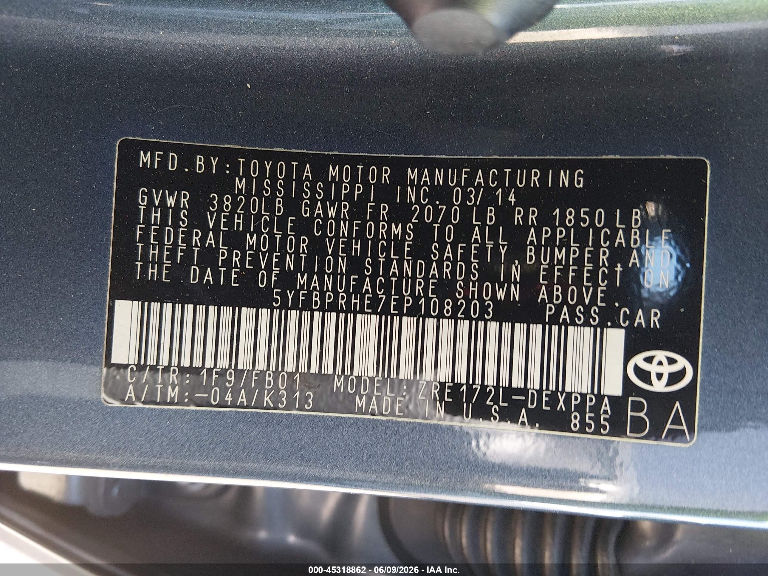 2014 Toyota Corolla Le Eco Plus Серый vin: 5YFBPRHE7EP108203