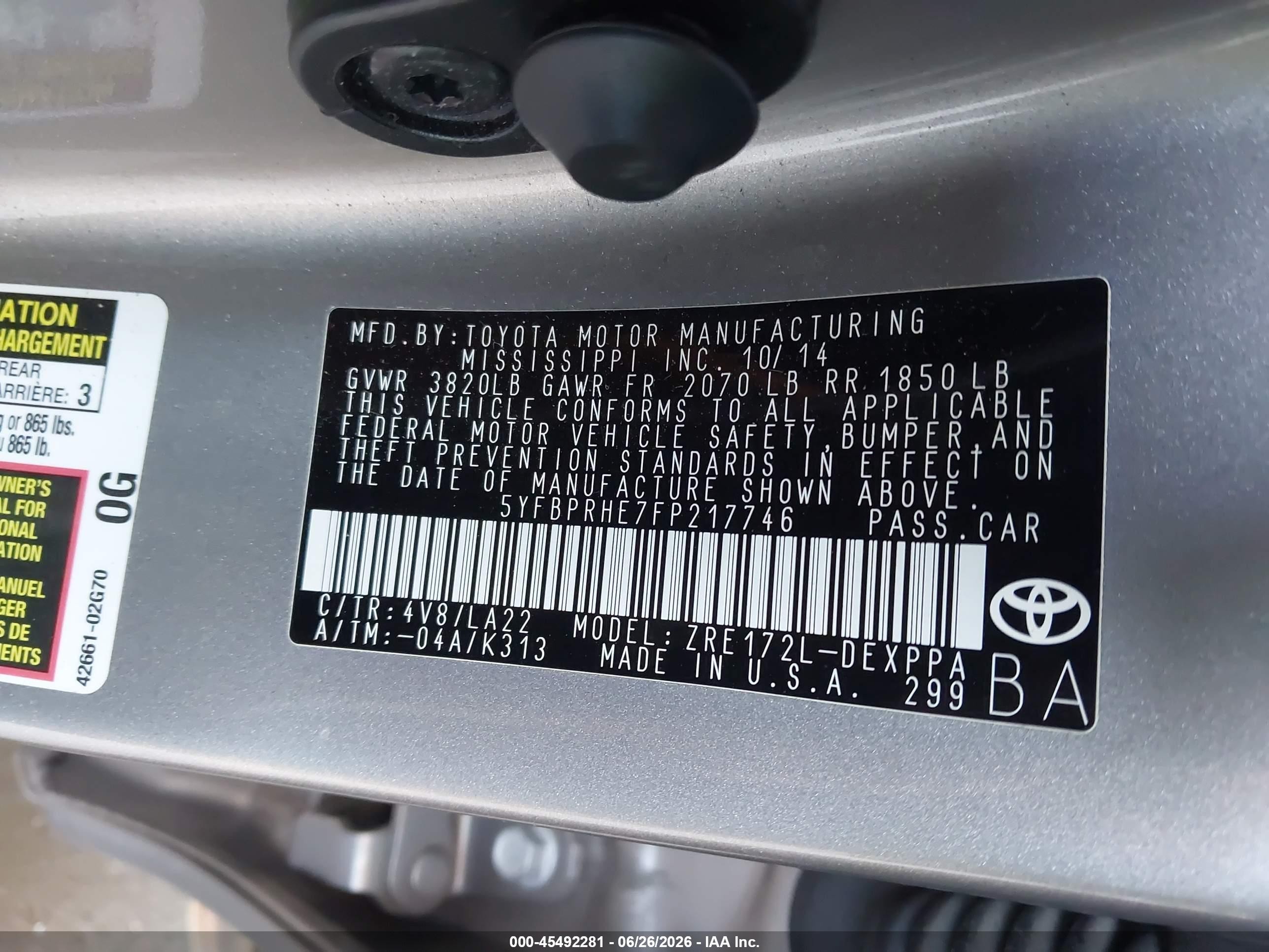 2015 Toyota Corolla Le Eco Premium Бежевый vin: 5YFBPRHE7FP217746