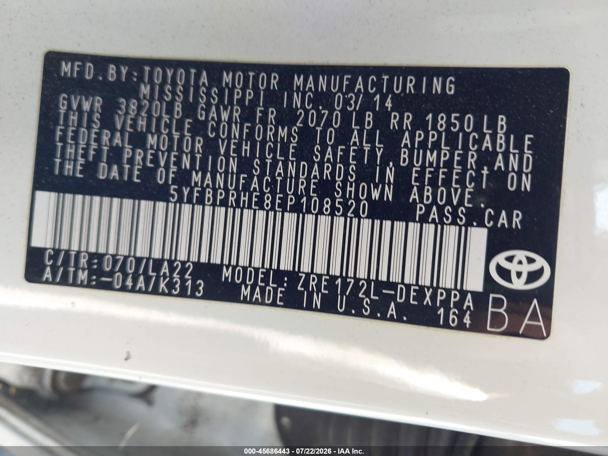 2014 Toyota Corolla Le Eco Premium Белый vin: 5YFBPRHE8EP108520