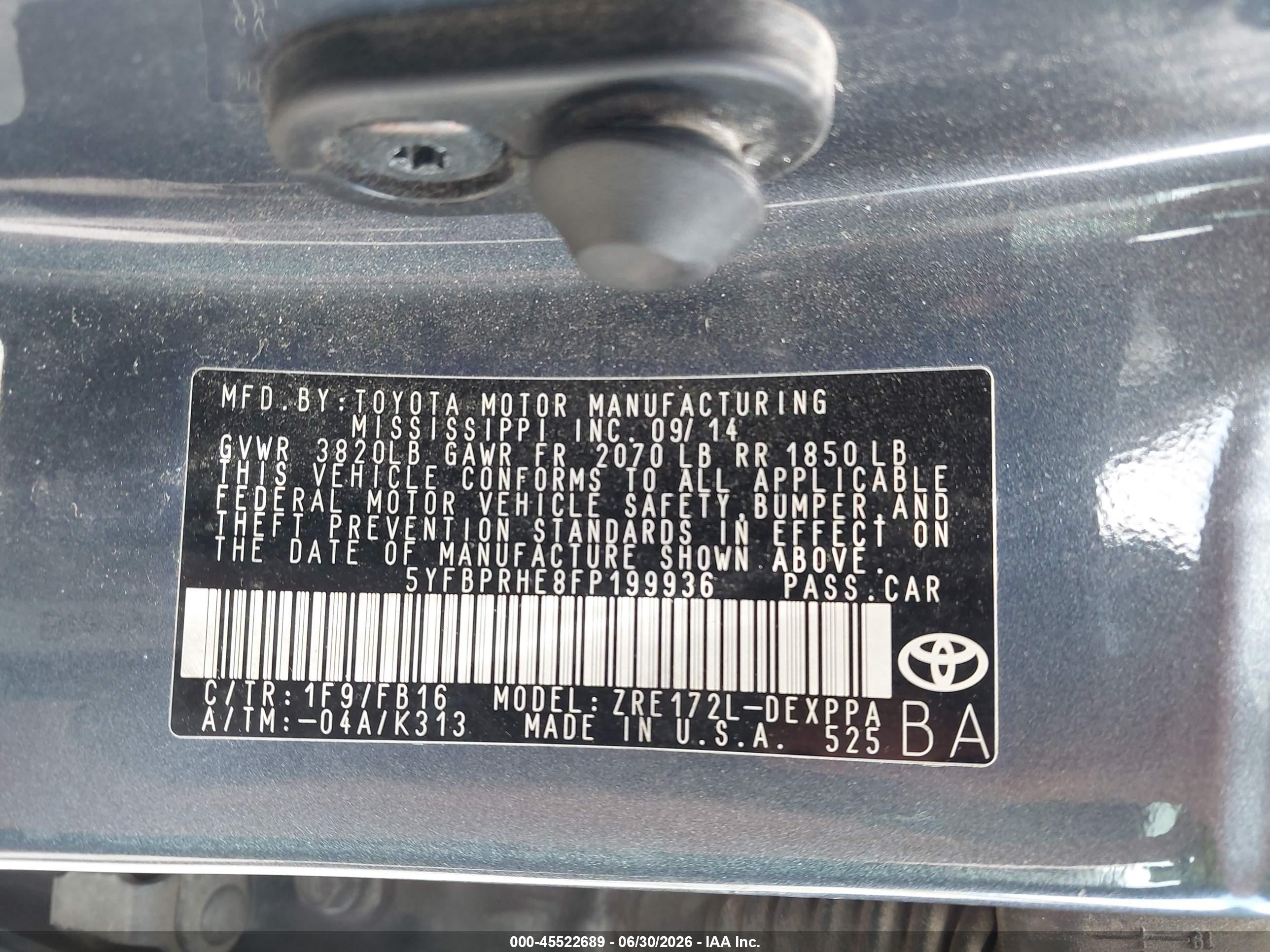 2015 Toyota Corolla Le Eco Plus Gray vin: 5YFBPRHE8FP199936