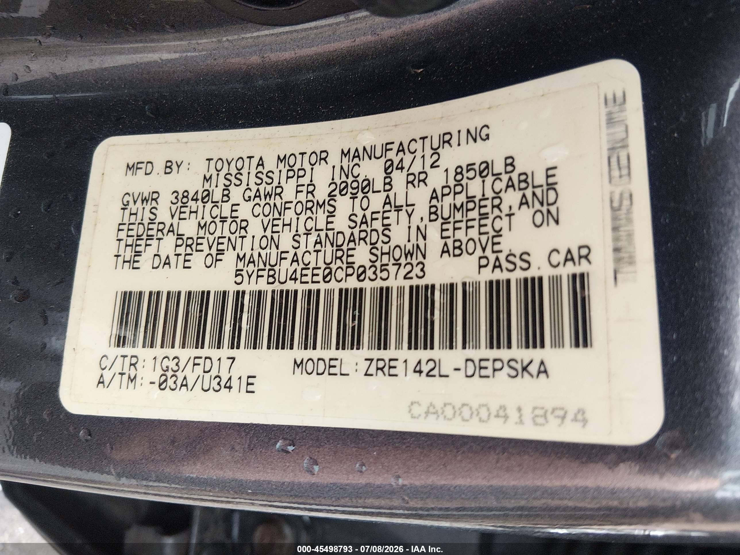2012 Toyota Corolla S Серый vin: 5YFBU4EE0CP035723