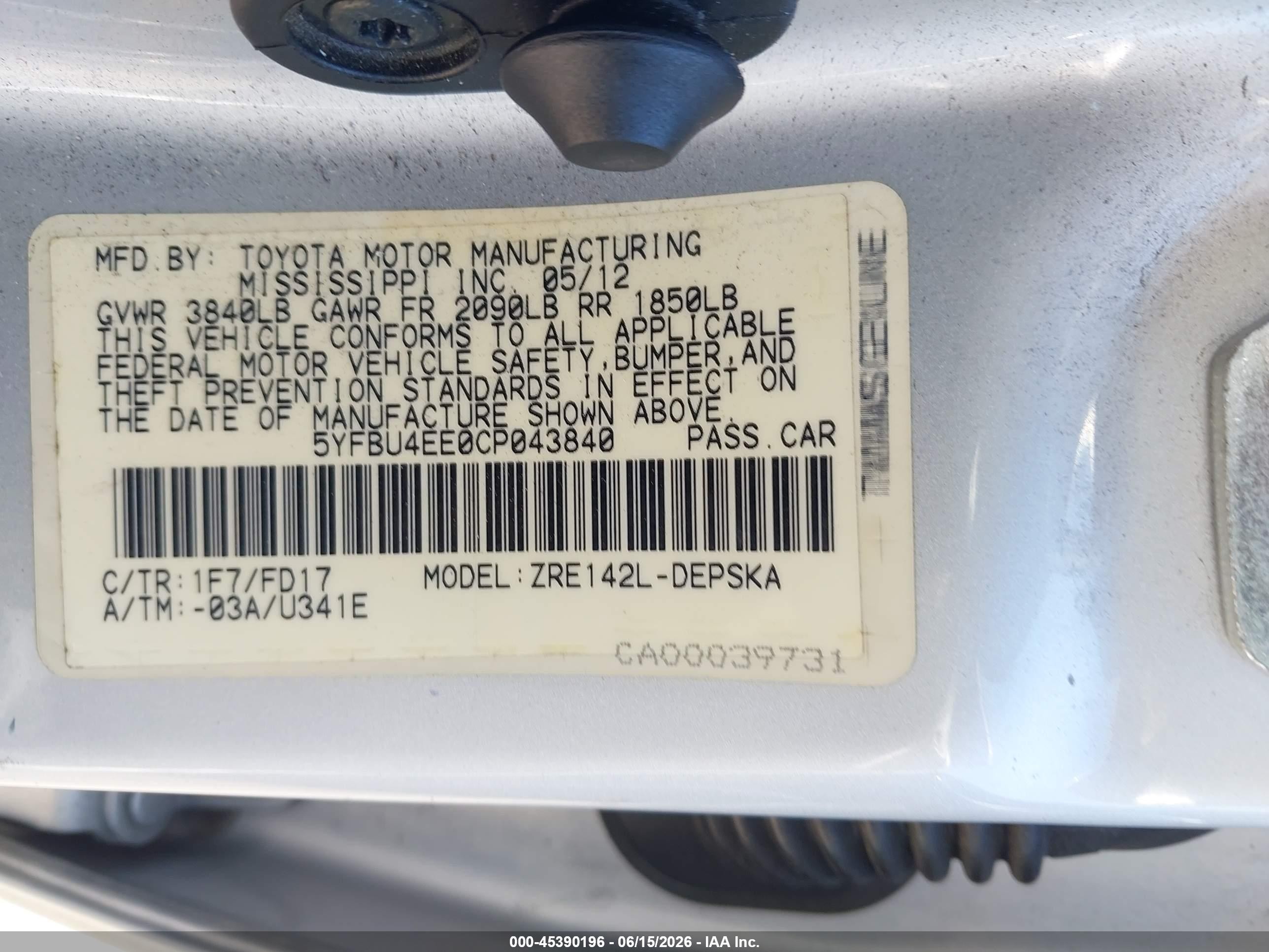 2012 Toyota Corolla S Silver vin: 5YFBU4EE0CP043840
