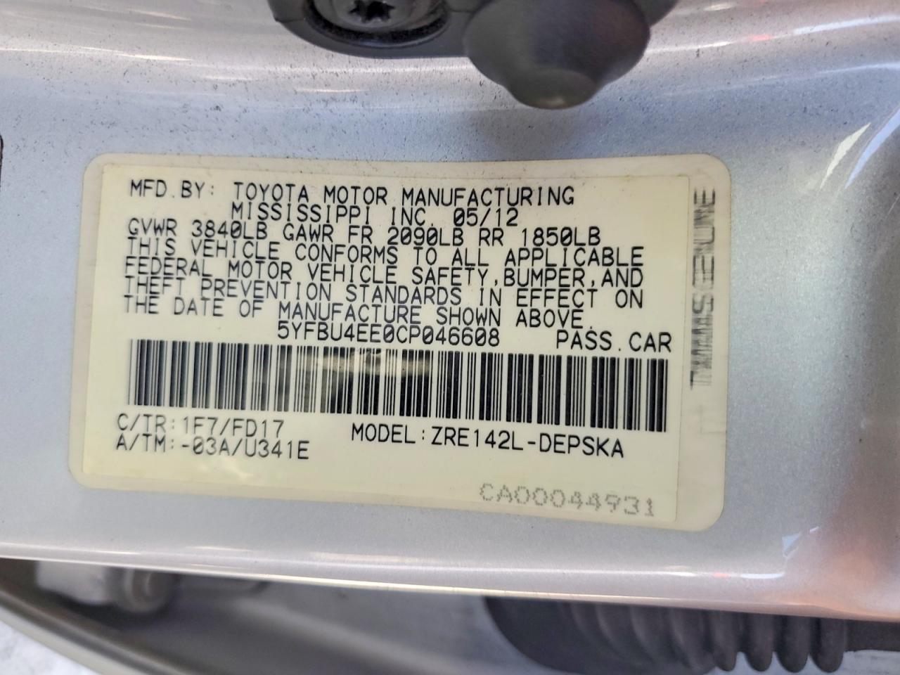 2012 Toyota Corolla S Silver vin: 5YFBU4EE0CP046608