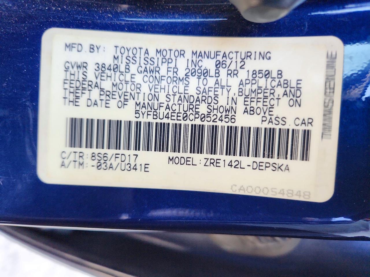 2012 Toyota Corolla S Blue vin: 5YFBU4EE0CP052456