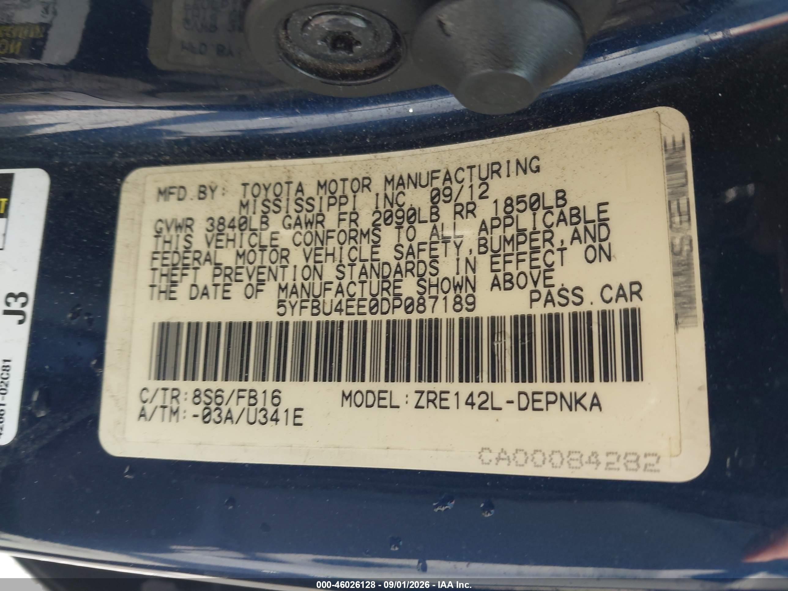 2013 Toyota Corolla Le Синий vin: 5YFBU4EE0DP087189
