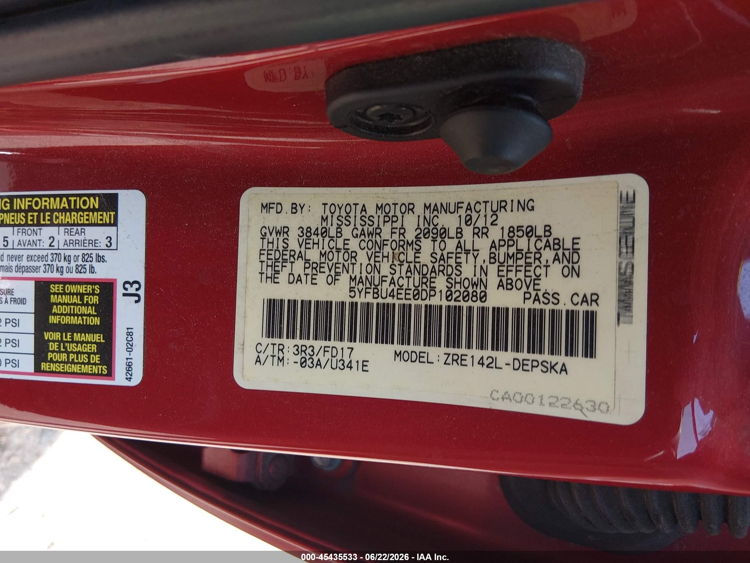 2013 Toyota Corolla S Red vin: 5YFBU4EE0DP102080