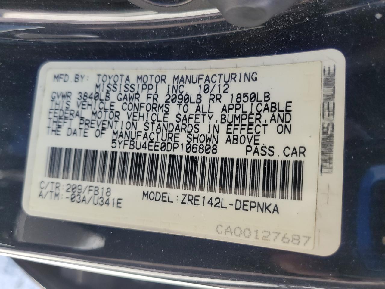 2013 Toyota Corolla Base Black vin: 5YFBU4EE0DP106808