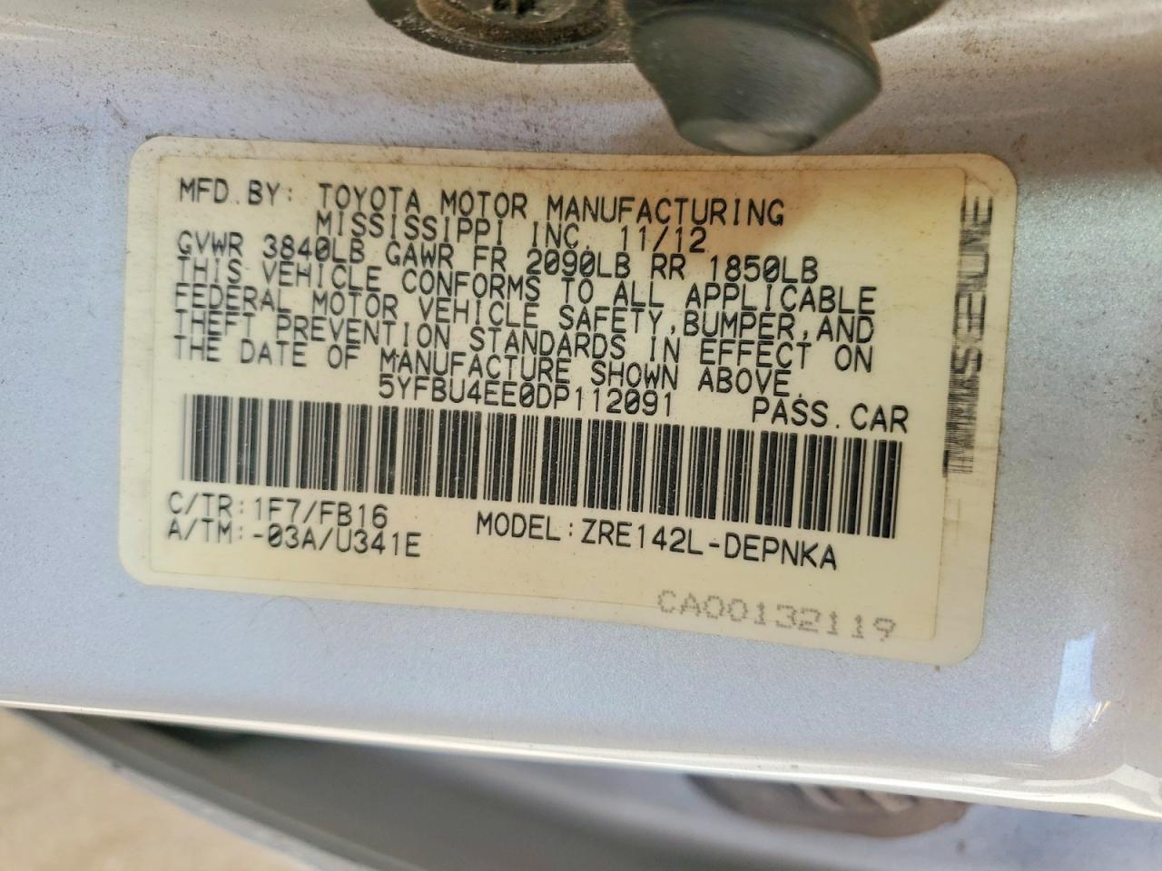 2013 Toyota Corolla Le Серебряный vin: 5YFBU4EE0DP112091