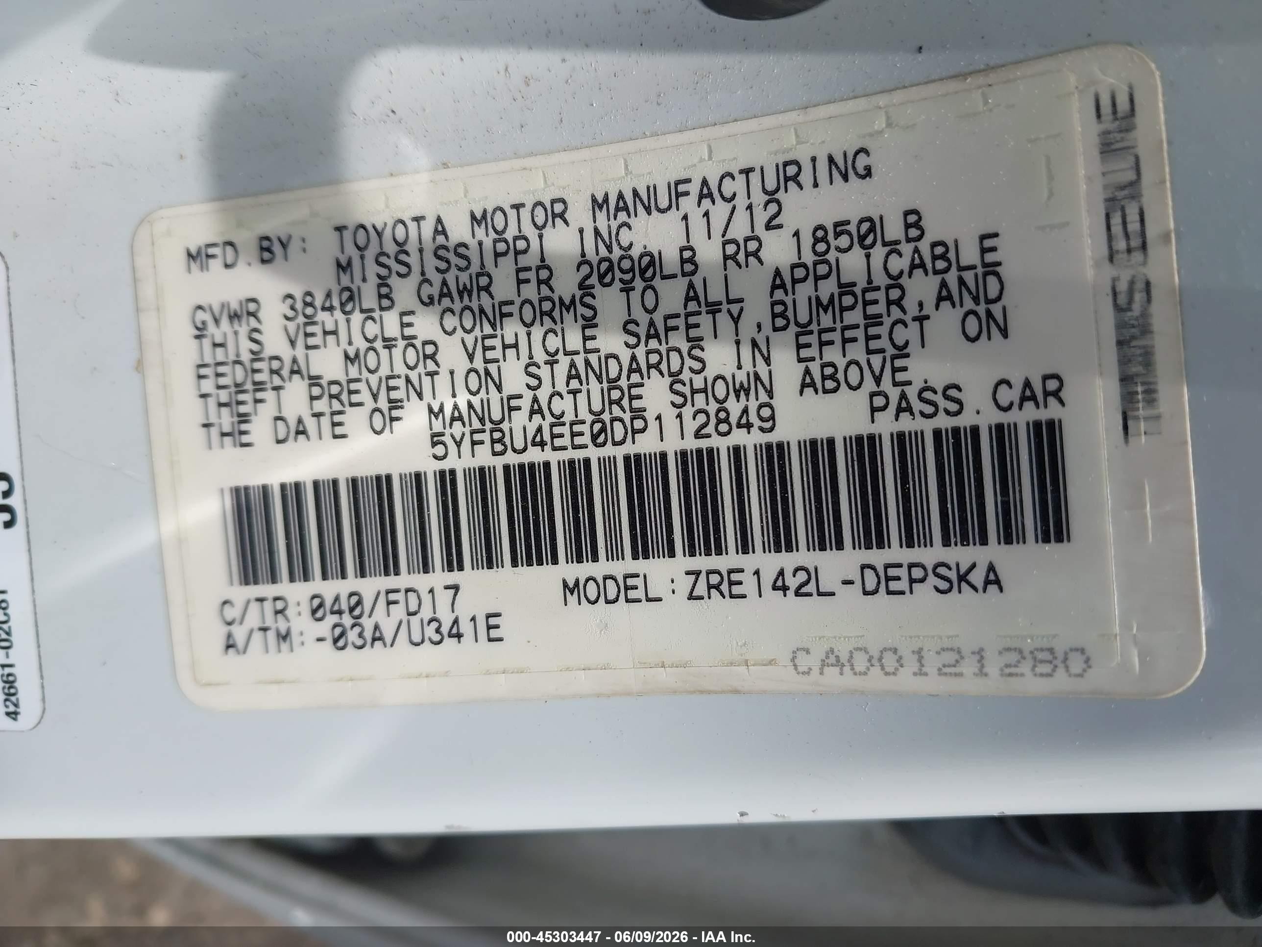 2013 Toyota Corolla S White vin: 5YFBU4EE0DP112849