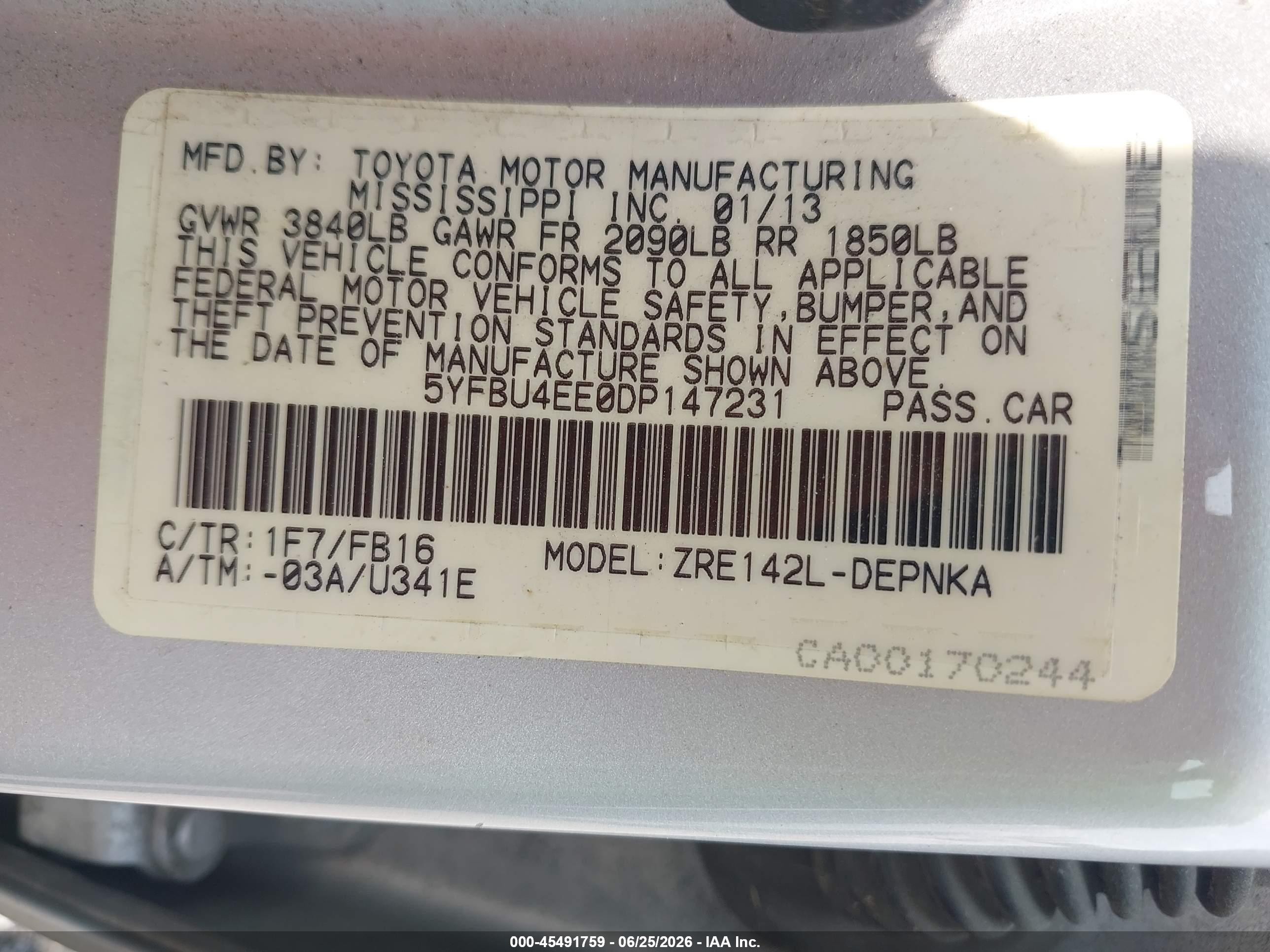 2013 Toyota Corolla Le Silver vin: 5YFBU4EE0DP147231