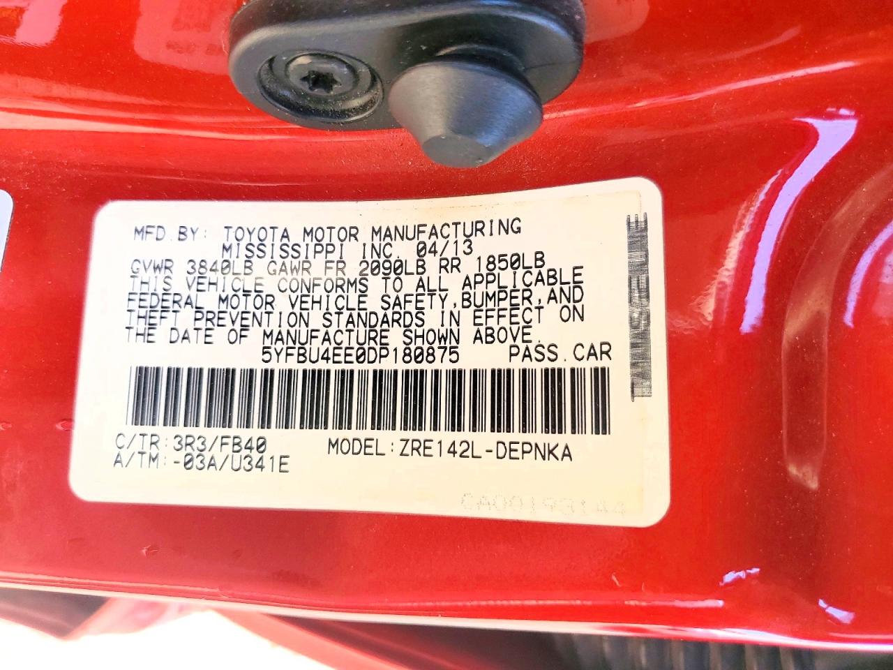 2013 Toyota Corolla Le Red vin: 5YFBU4EE0DP180875