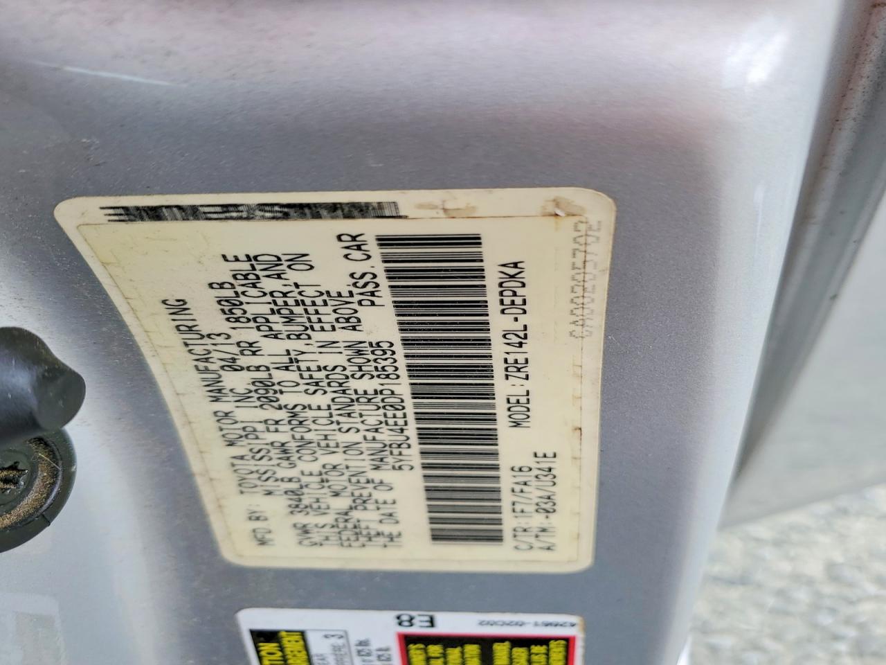 2013 Toyota Corolla L Silver vin: 5YFBU4EE0DP185395