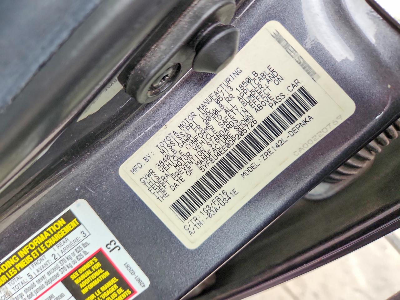 2013 Toyota Corolla Le Угольный vin: 5YFBU4EE0DP205726