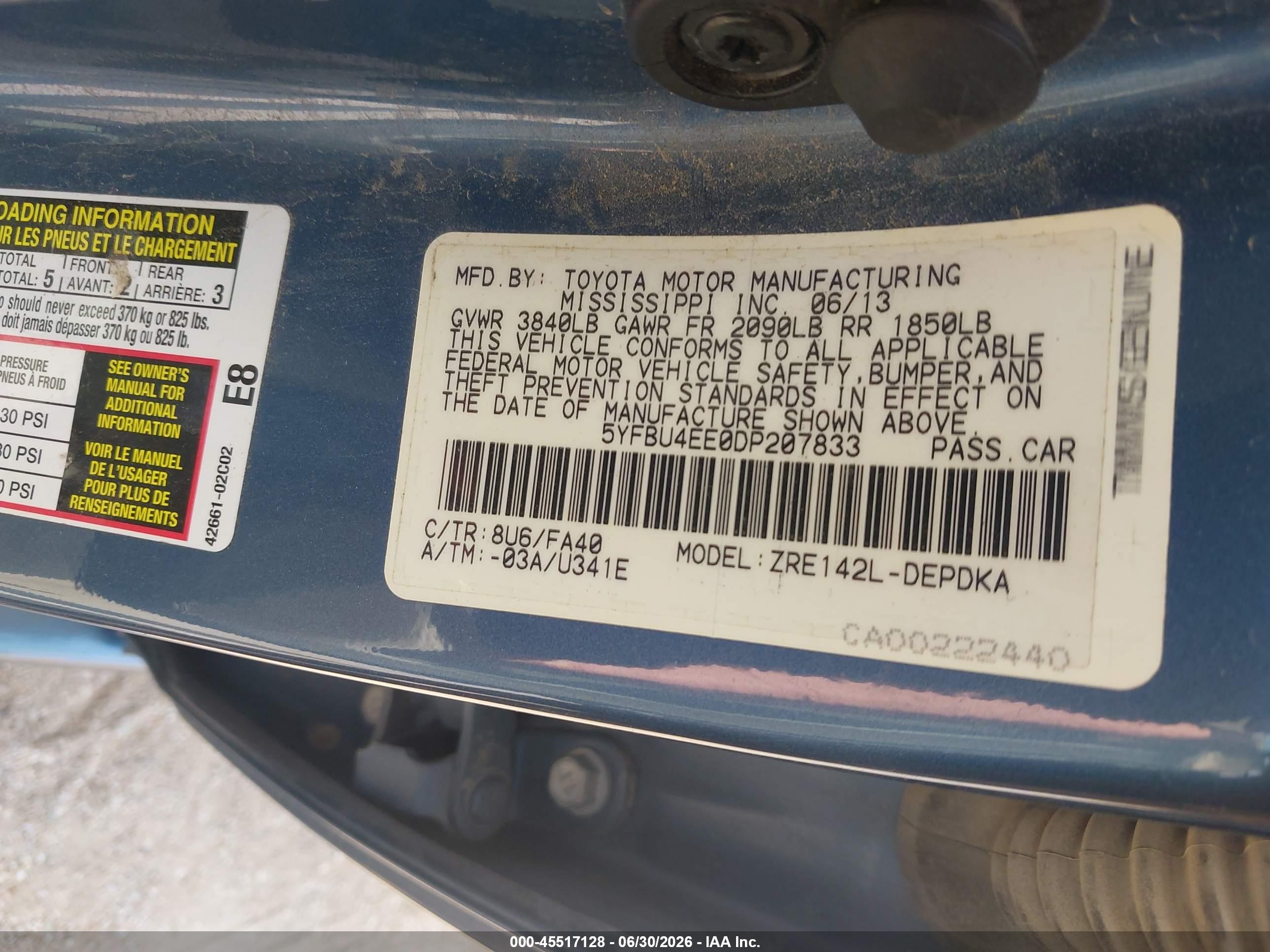 2013 Toyota Corolla L Blue vin: 5YFBU4EE0DP207833