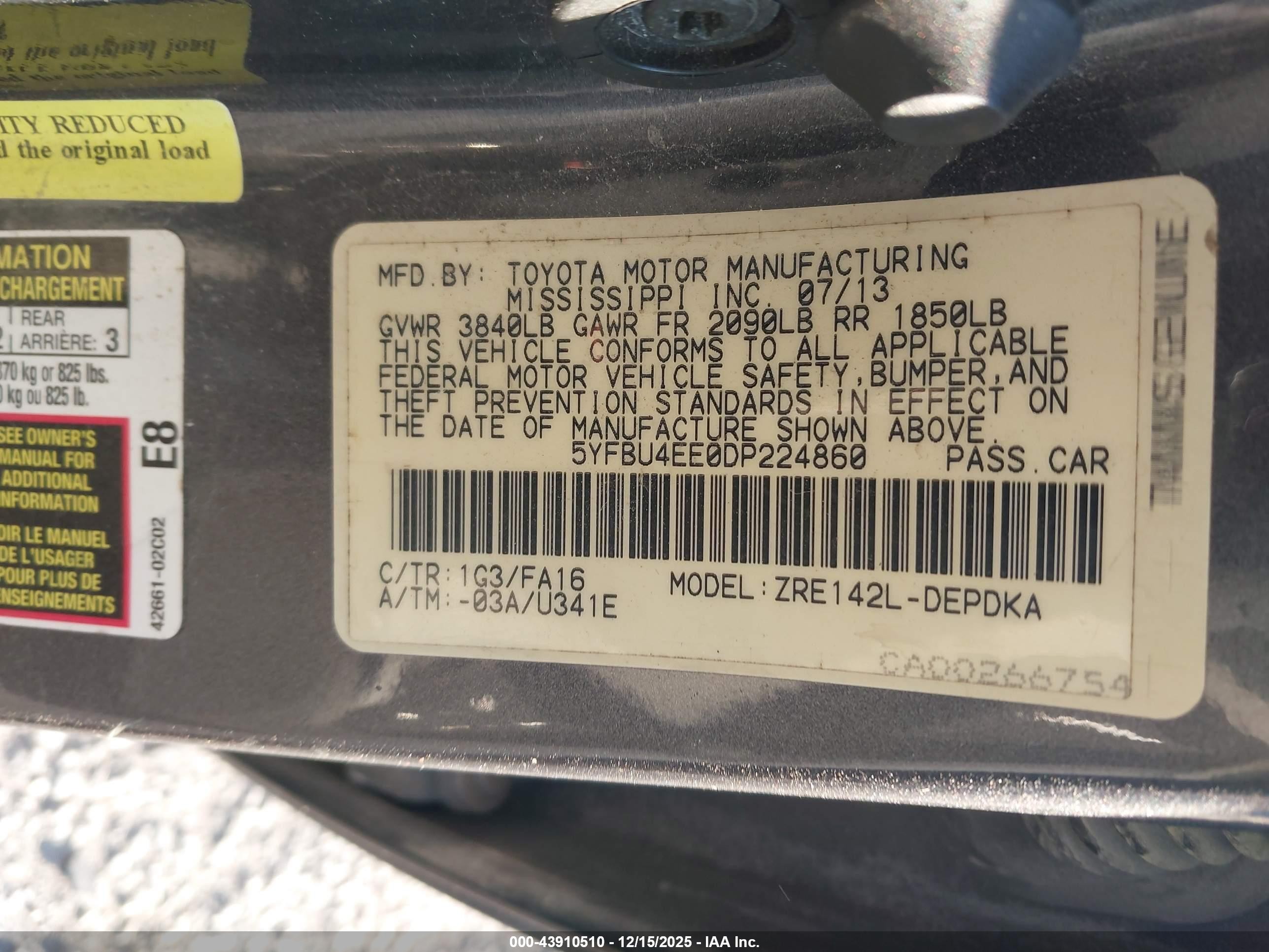 2013 Toyota Corolla L Gray vin: 5YFBU4EE0DP224860