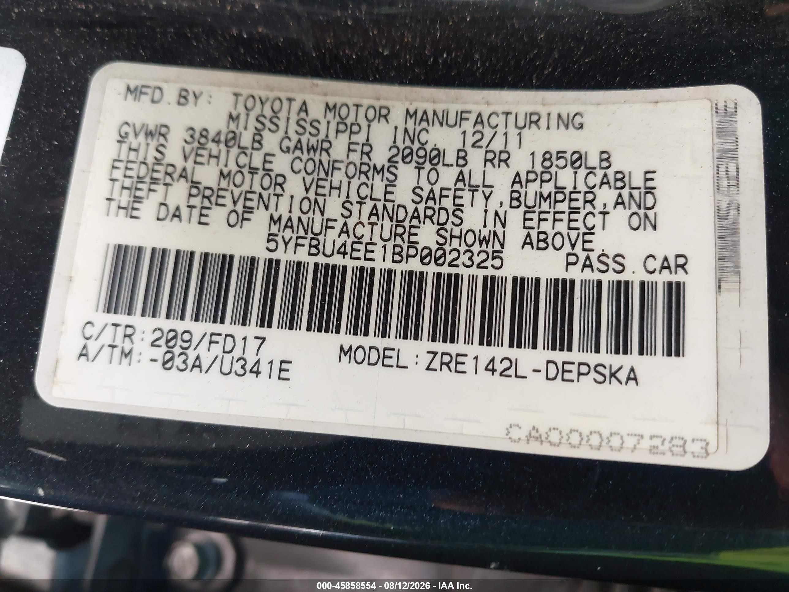 2011 Toyota Corolla S Black vin: 5YFBU4EE1BP002325
