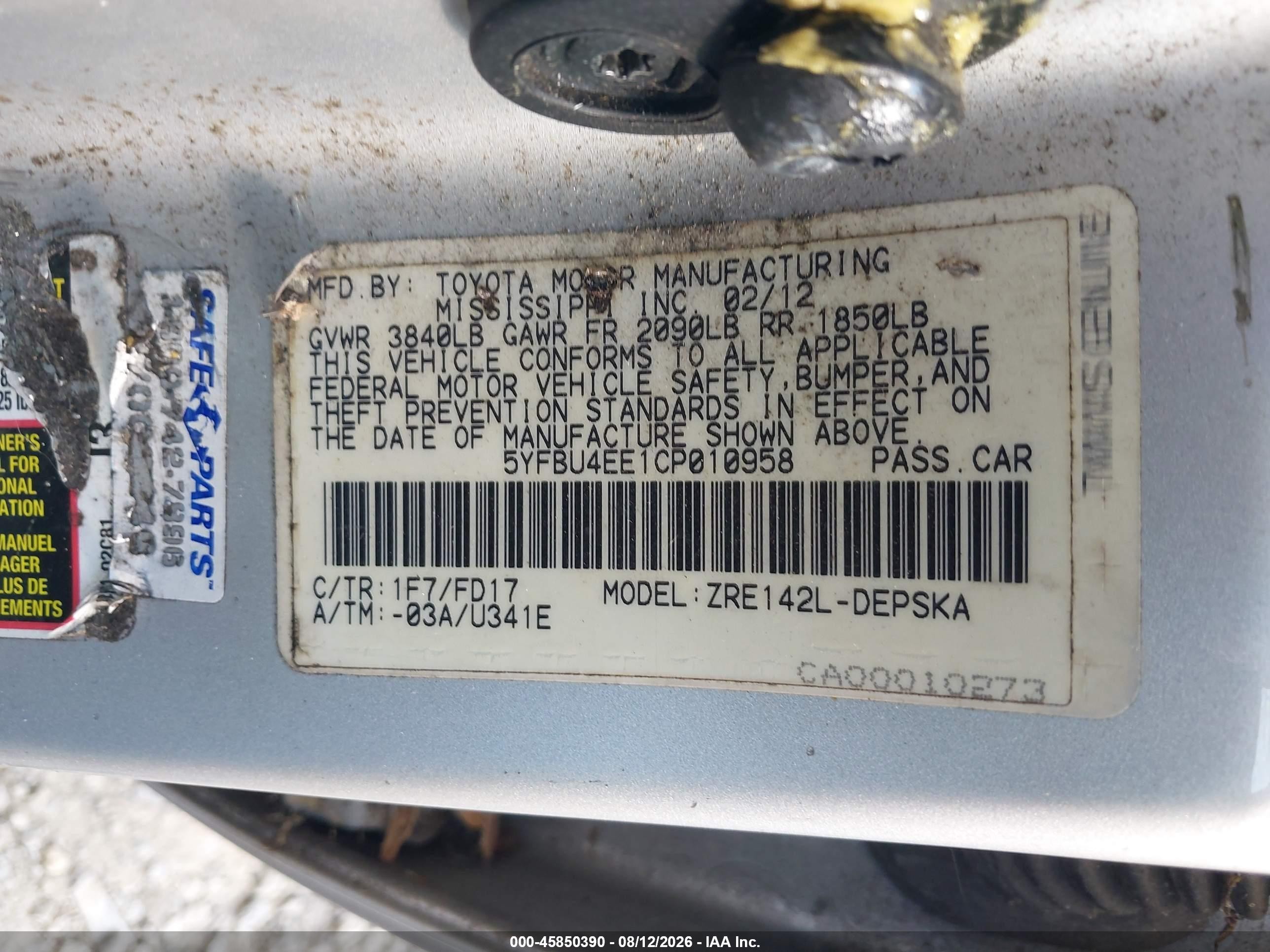 2012 Toyota Corolla S Silver vin: 5YFBU4EE1CP010958