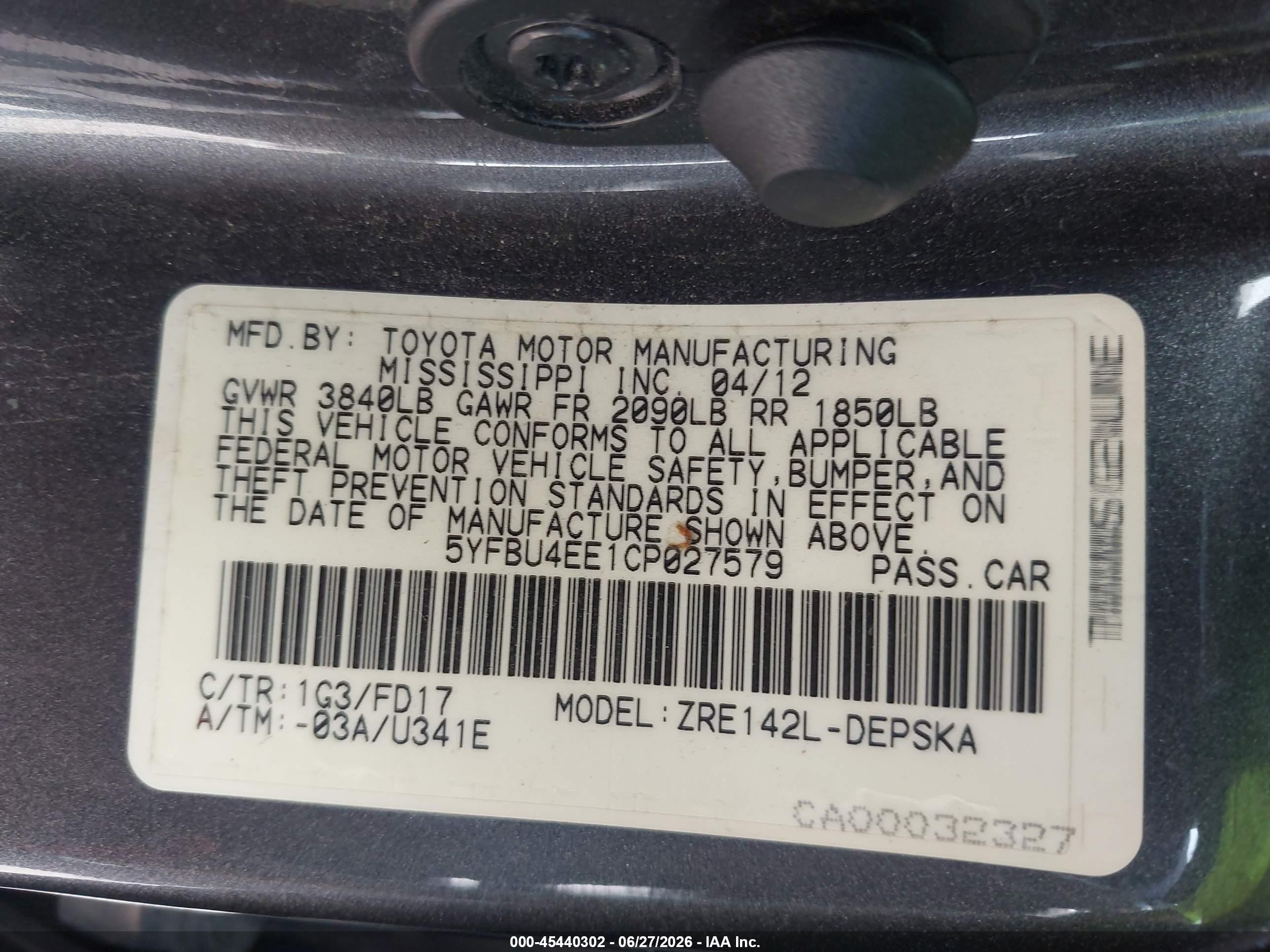 2012 Toyota Corolla S Gray vin: 5YFBU4EE1CP027579